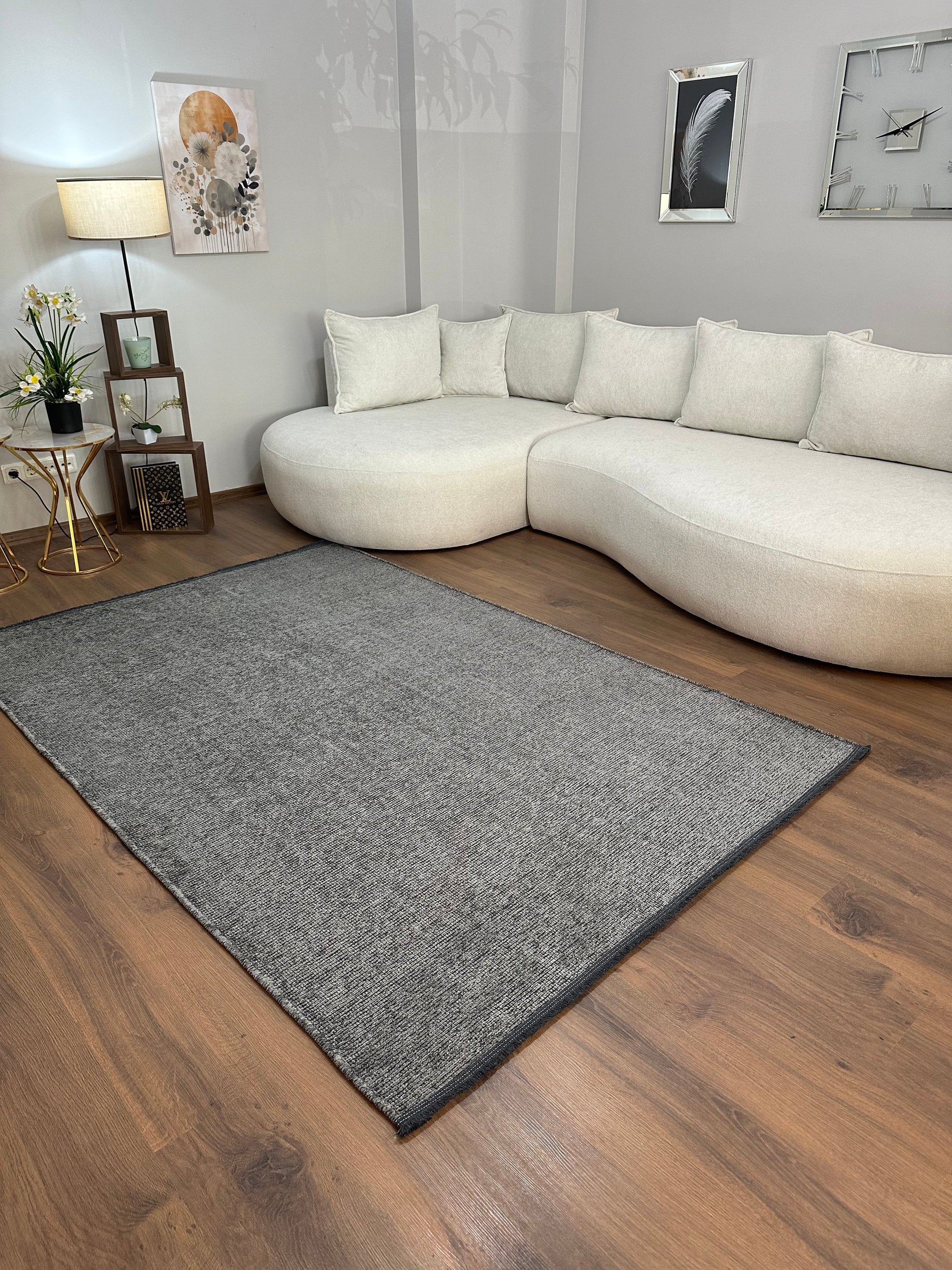ŞÖNİL SUDE-ANTRASİT Makinede Yıkanabilir Modern Sade Desenli Salon Koridor Mutfak Şönil Dokuma Halı