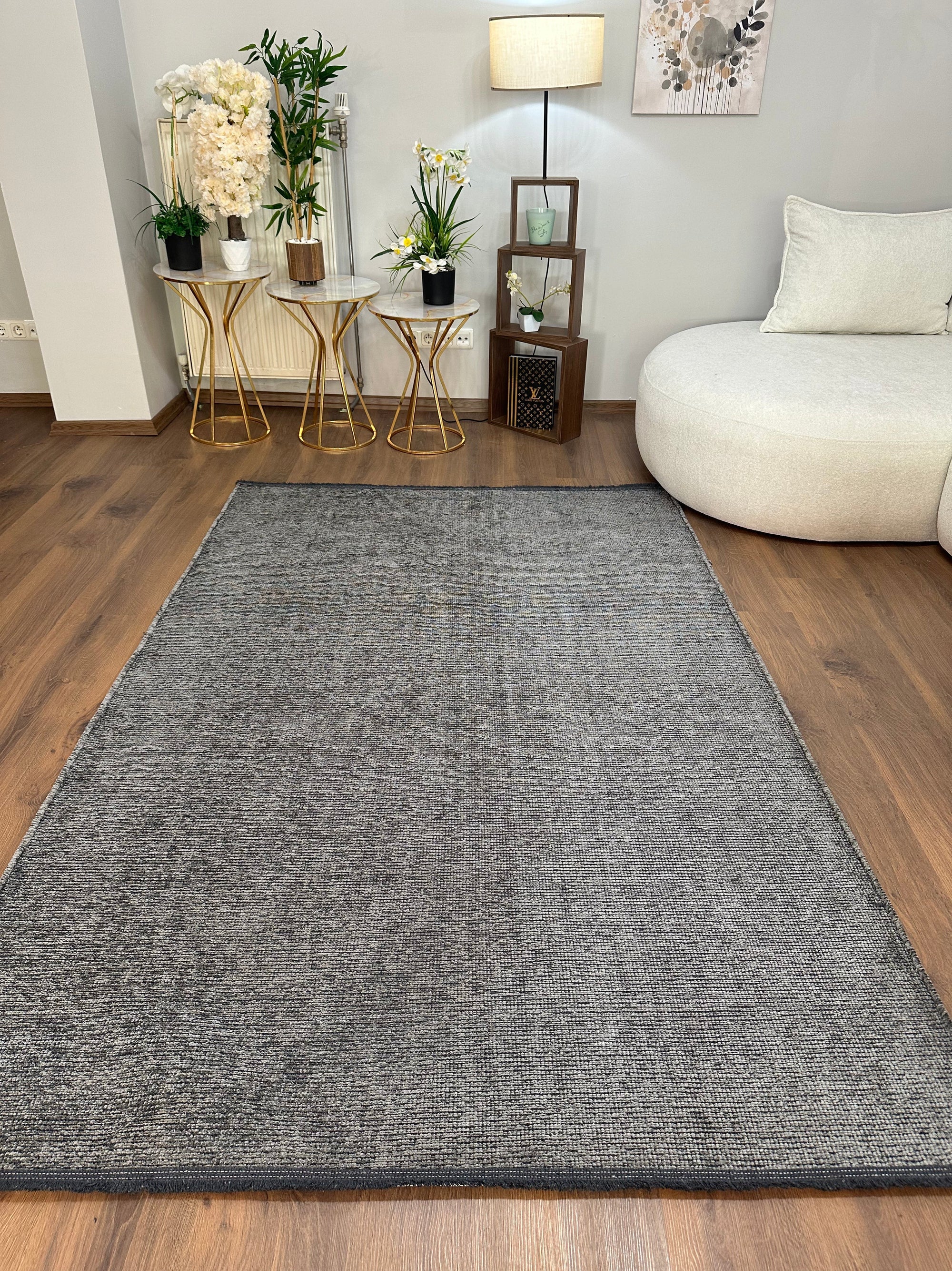 ŞÖNİL SUDE-ANTRASİT Makinede Yıkanabilir Modern Sade Desenli Salon Koridor Mutfak Şönil Dokuma Halı