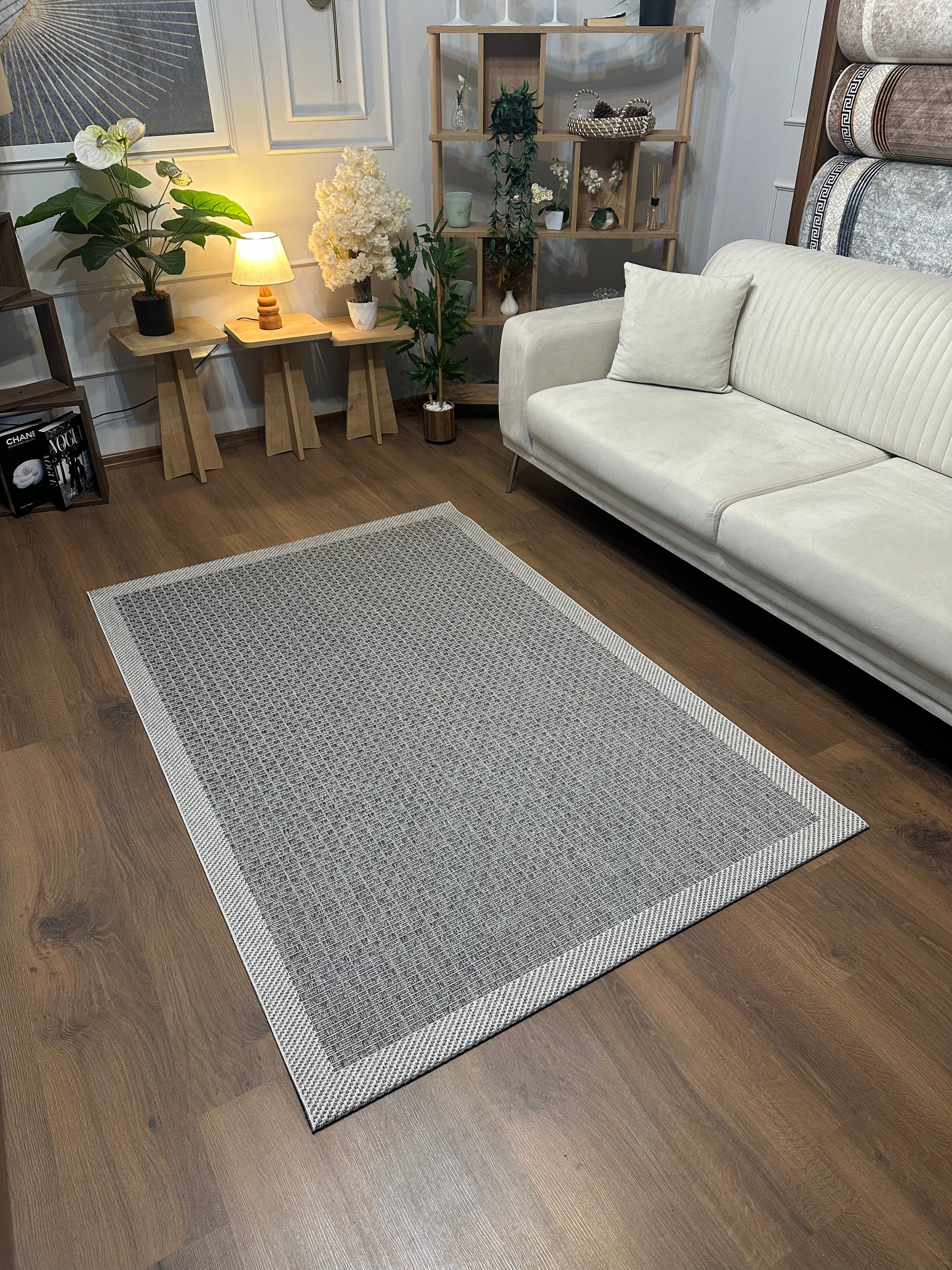 SİSAL-C01611 ANTRASİT Jüt Hasır Dokulu Doğal Salon Mutfak Koridor Balkon Halısı