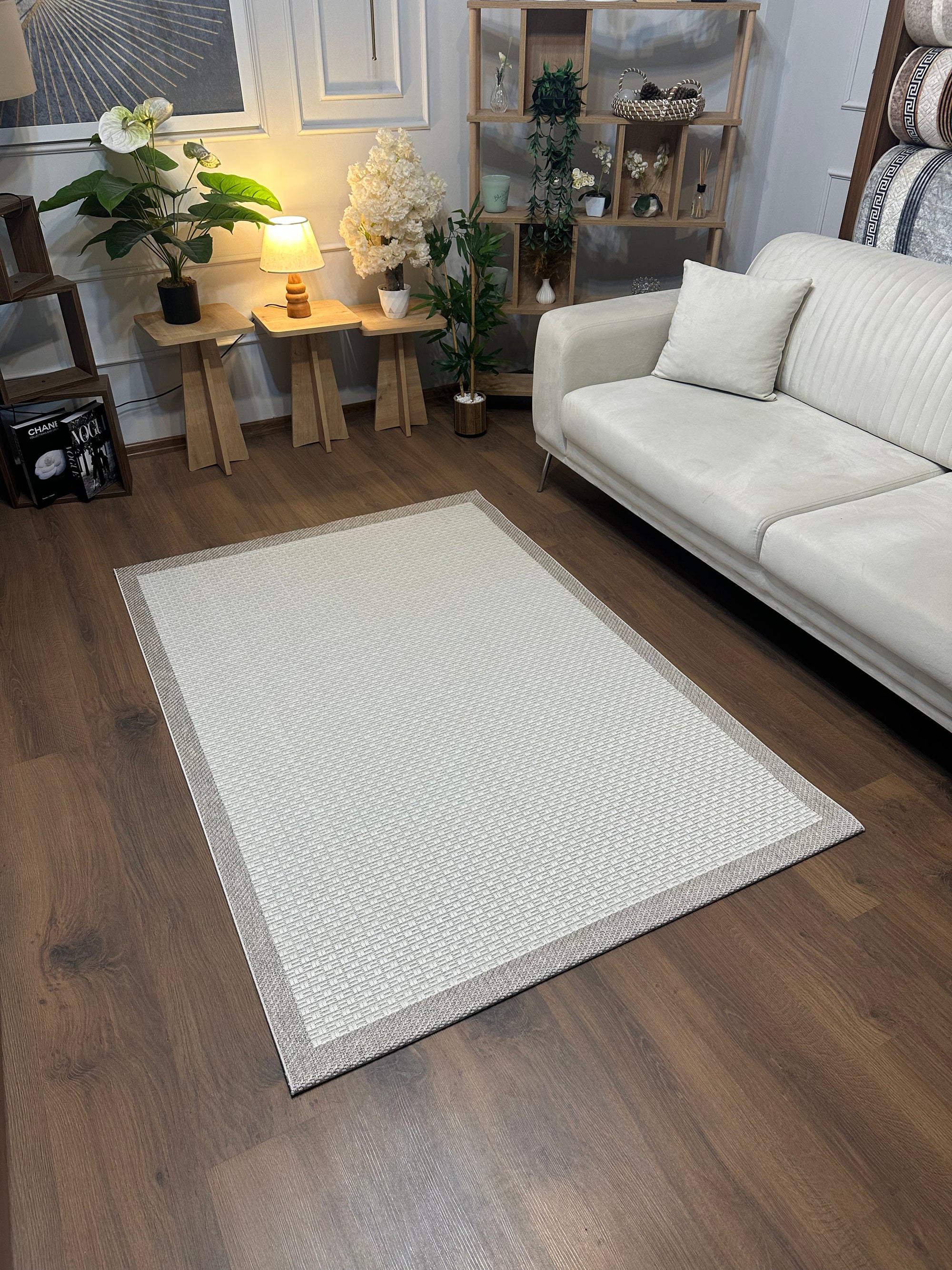 SİSAL-C01611 KREM Jüt Hasır Dokulu Doğal Salon Mutfak Koridor Balkon Halısı