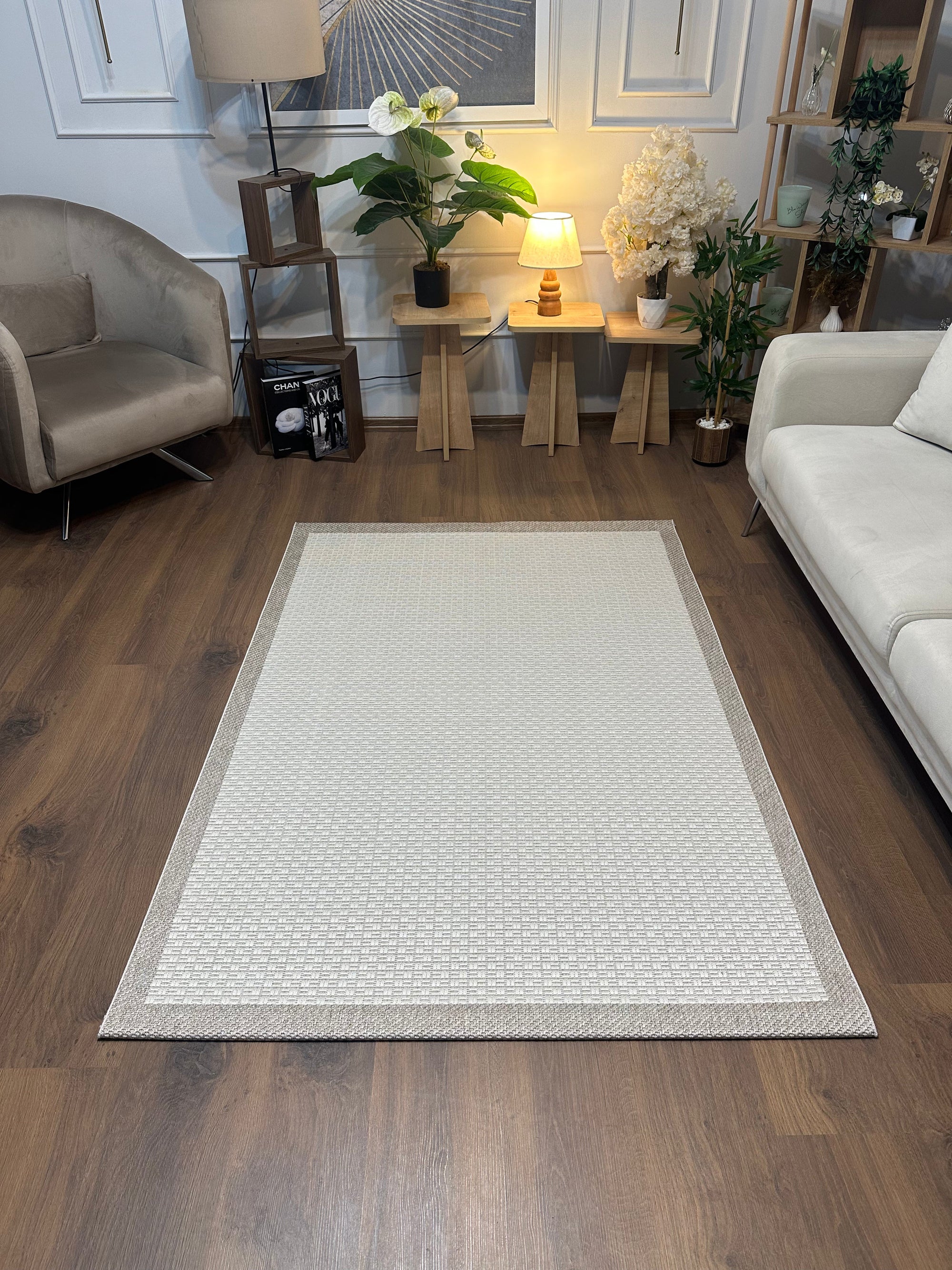 SİSAL-C01611 KREM Jüt Hasır Dokulu Doğal Salon Mutfak Koridor Balkon Halısı