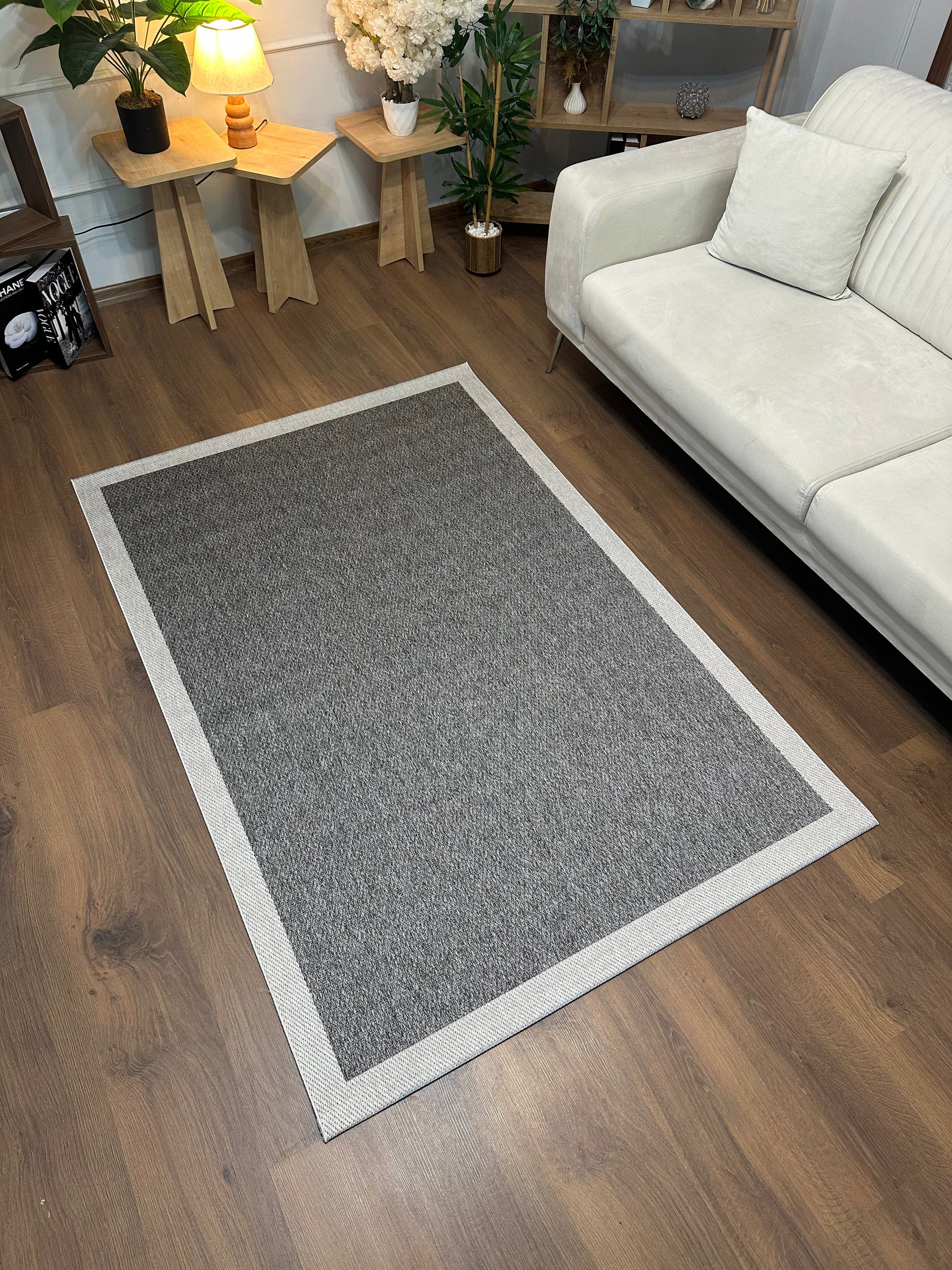 SİSAL-C01619 ANTRASİT Jüt Hasır Dokulu Doğal Salon Mutfak Koridor Balkon Halısı