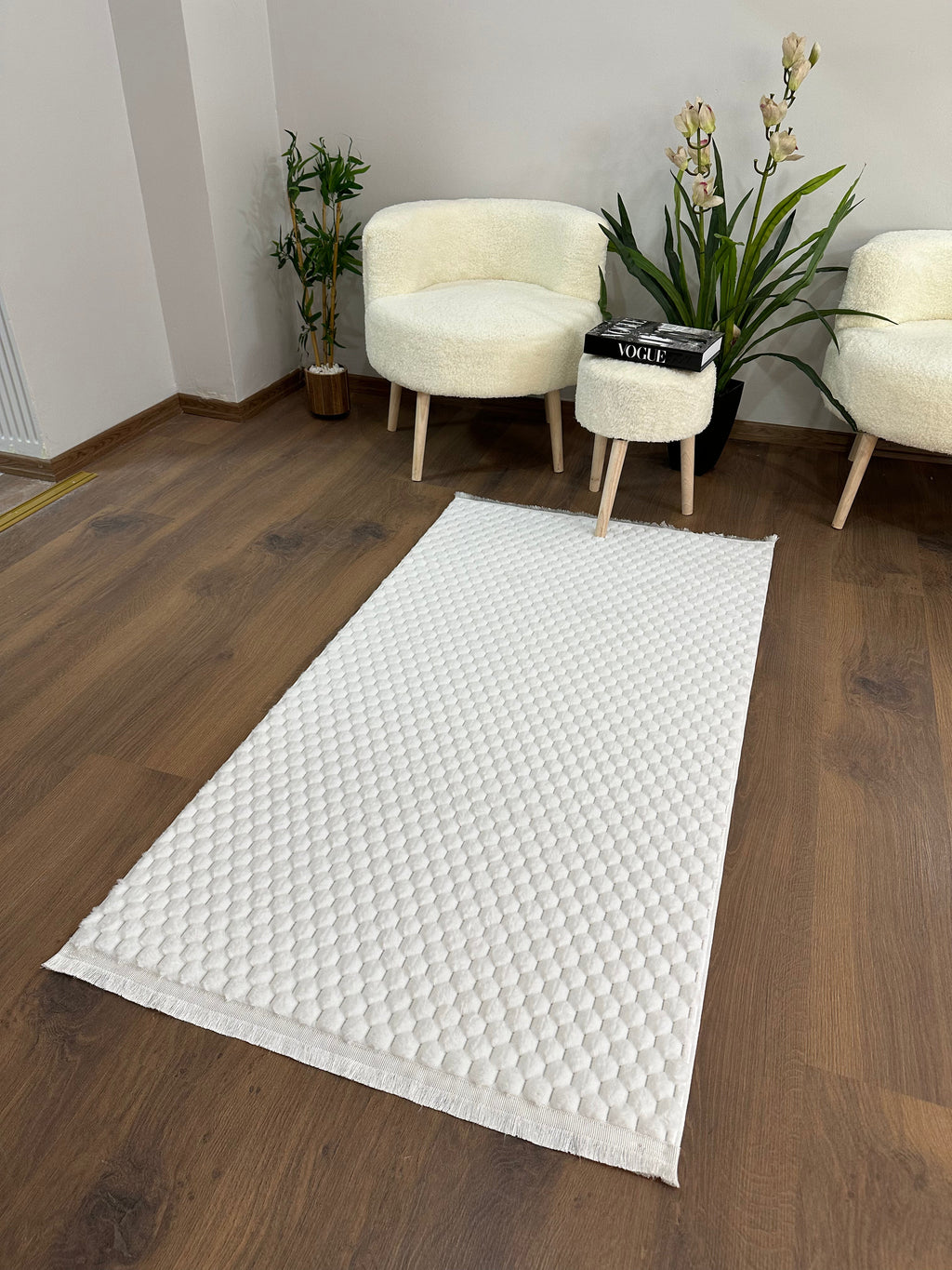 TAVŞAN PETEK BEYAZ - Kaymaz Taban Tavşan Shaggy Yatak Odası Oturma Odası Çocuk Odası Halısı