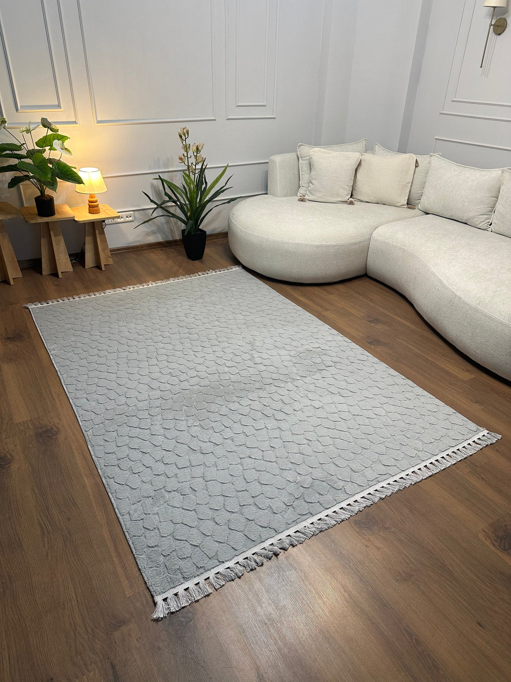 TAVŞAN TAŞ DESEN GRİ - Tavşan Shaggy Pamuk Dokuma Taban Yatak Odası Oturma Odası Çocuk Odası Halısı