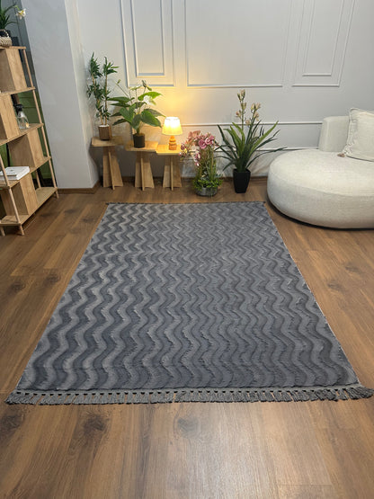 TAVŞAN WAVY - ANTRASİT KAYMAZ TABAN PUFFY SHAGGY YATAK ODASI HALISI