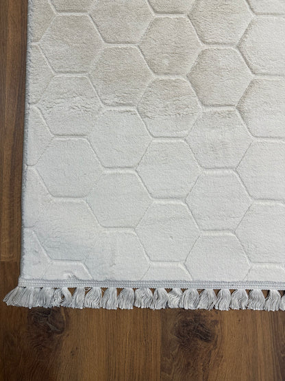 TAVŞAN PETEK - BEJ KAYMAZ TABAN PUFFY SHAGGY YATAK ODASI HALISI