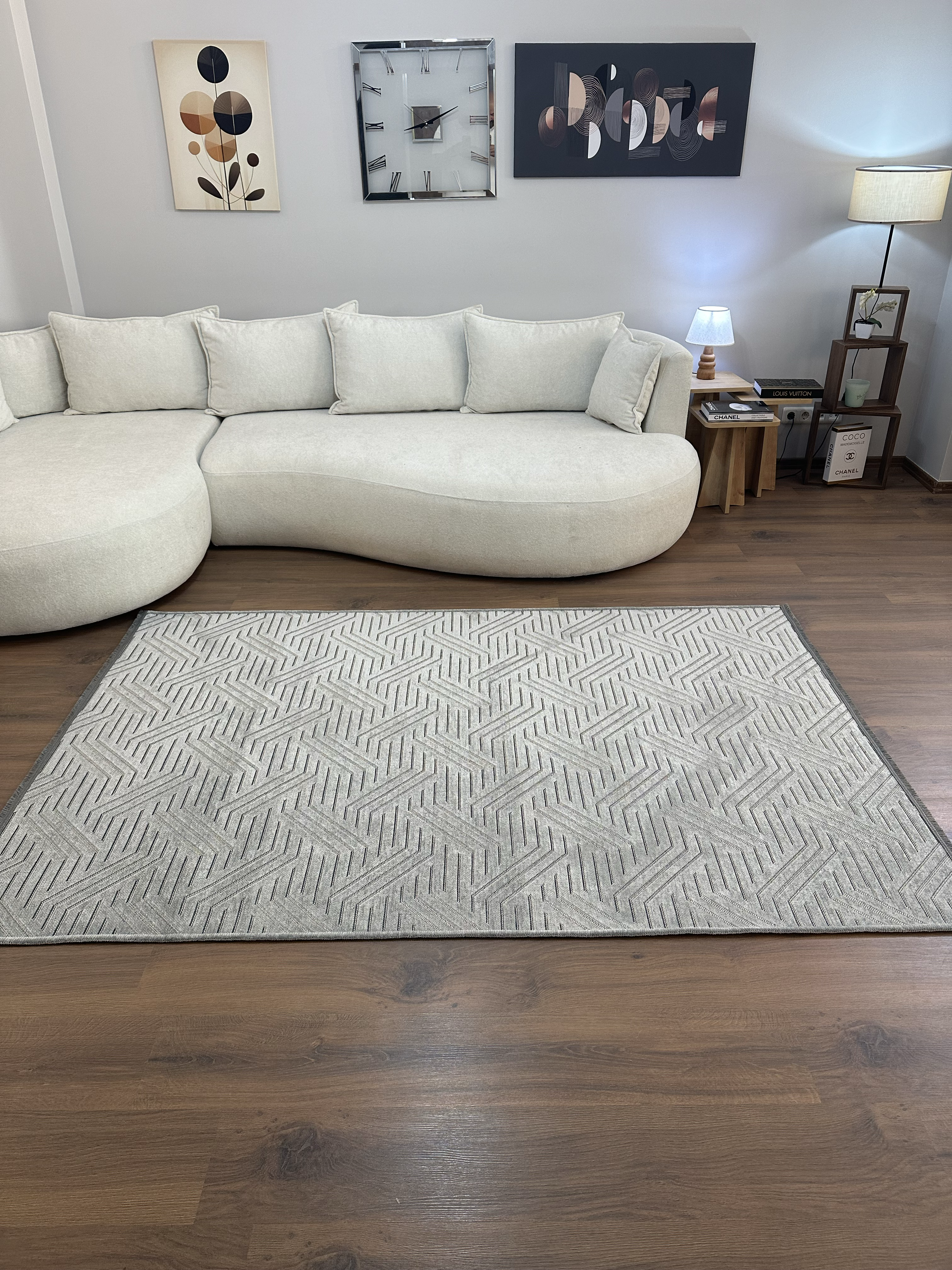 ŞÖNİL PERLA Kaymaz Taban Salon Şönil Kilim Dokuma Halı-GRİ