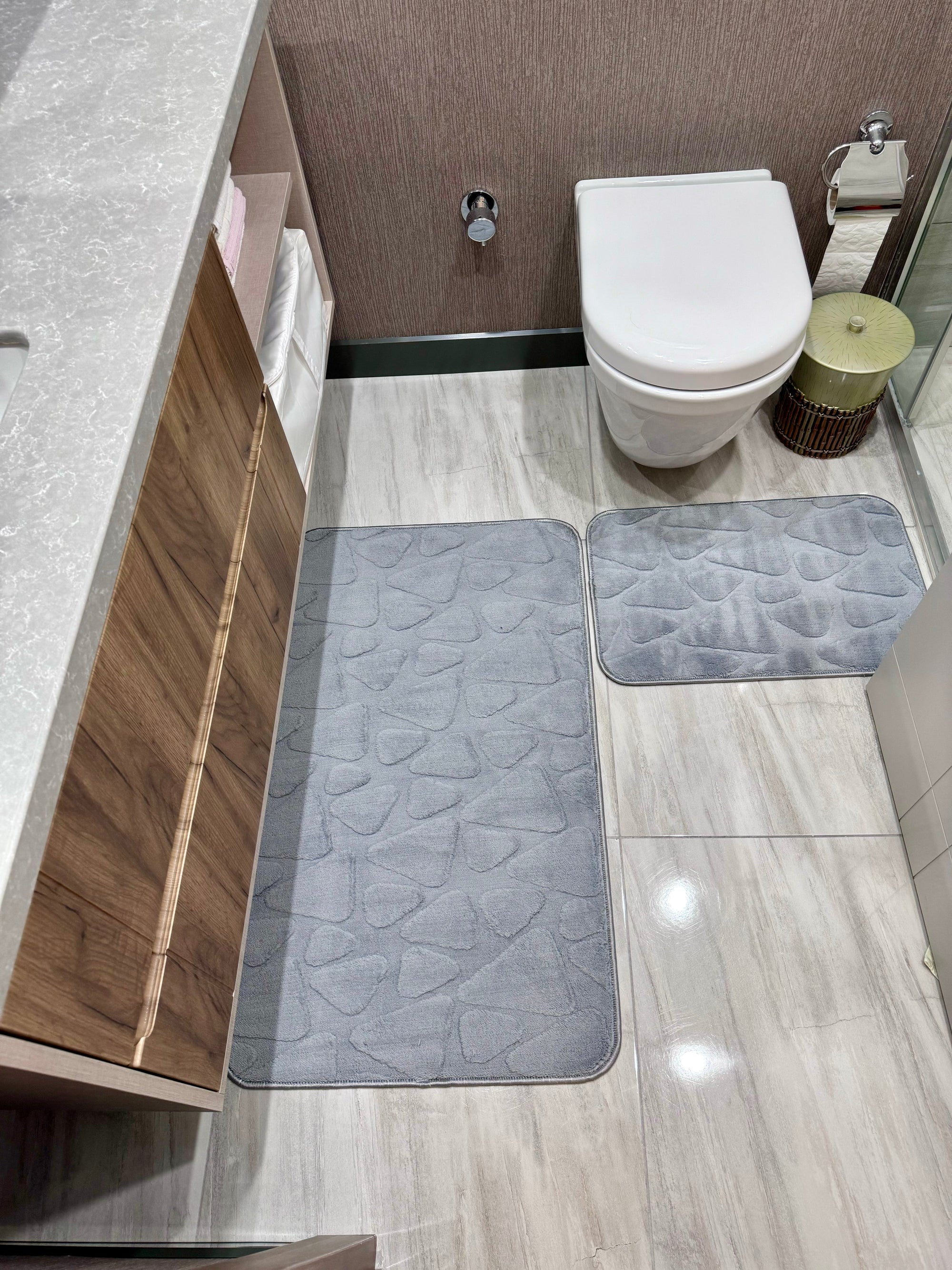 GRİ - Yıkanabilir Kaymaz Taban 60x100 50x60 2'li Banyo Paspas ve Klozet Takımı