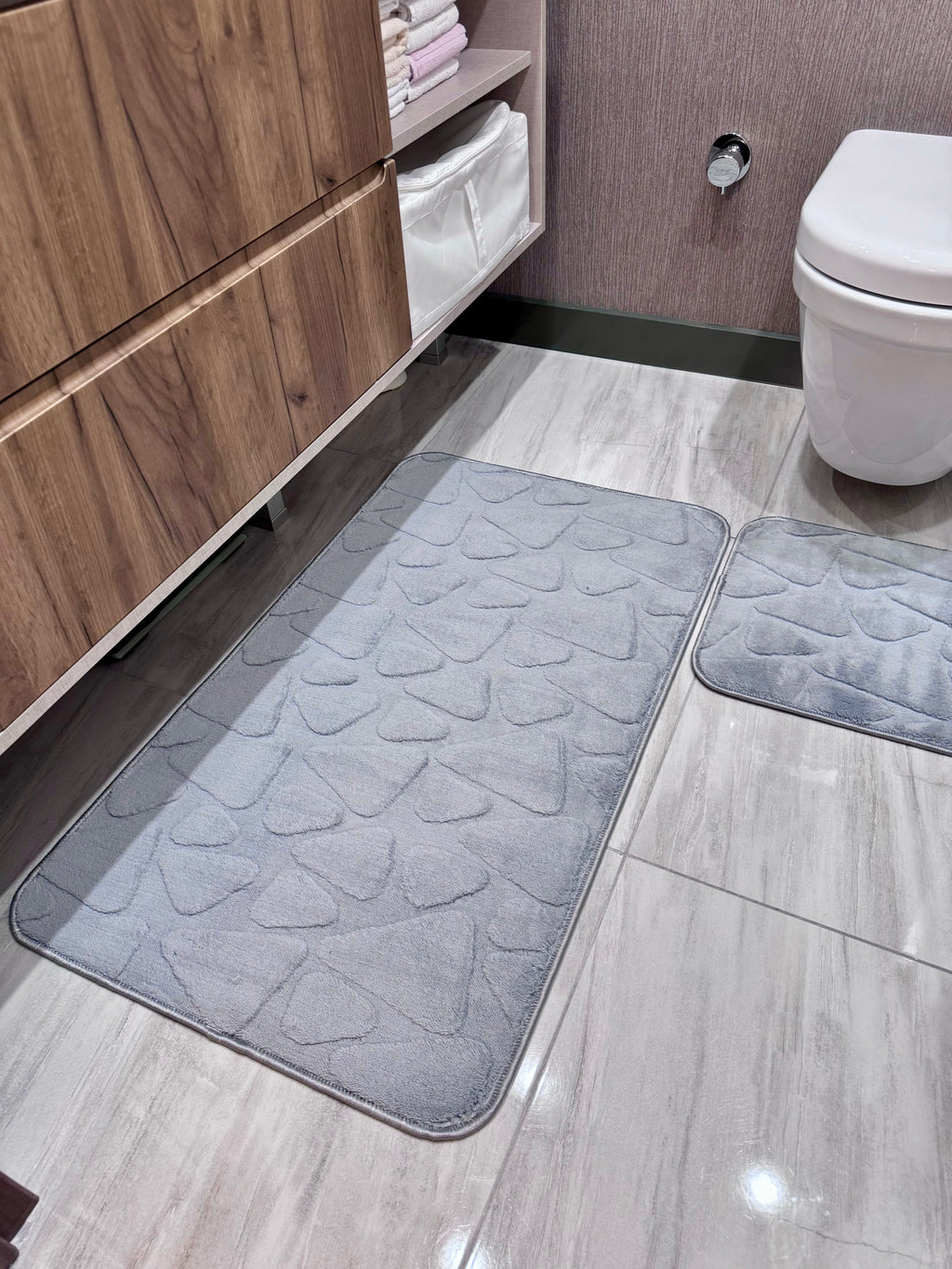 GRİ - Yıkanabilir Kaymaz Taban 60x100 50x60 2'li Banyo Paspas ve Klozet Takımı