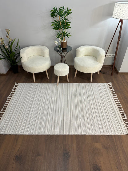 PALMAS-5021-T - KREM Yumuşak Bukle (Loop) Kabartmalı Dokuma Salon Halısı
