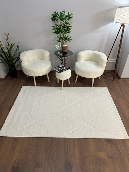 VERONA-10T Yumuşak Sık Pamuk Dokuma Taban Salon Halısı-KREM