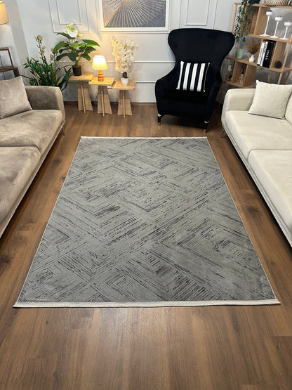 LOTUS C39-GRİ Kaymaz Taban Sentetik Bambu Saten Salon Halısı