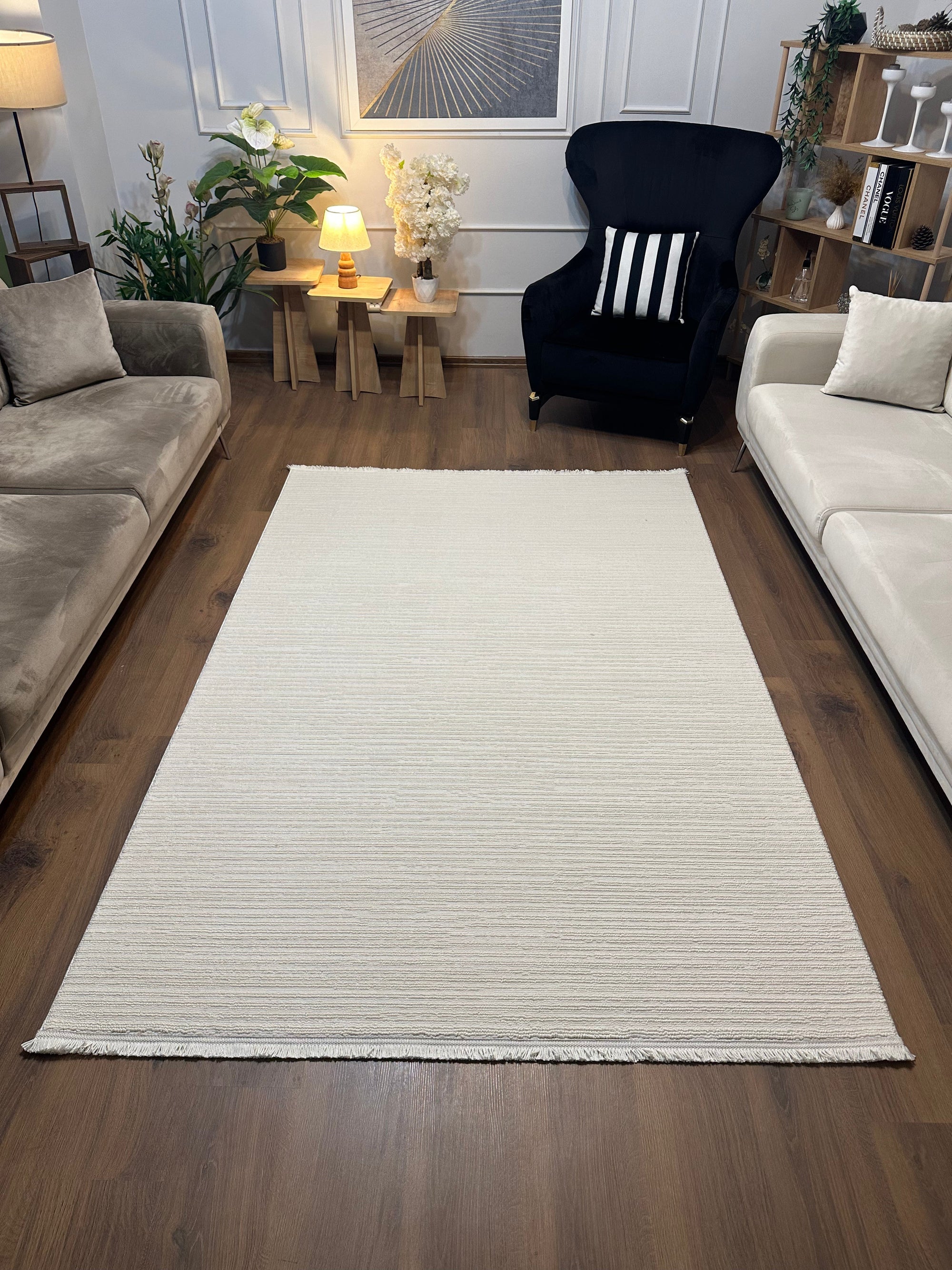 PALERMO C3-KREM Sık Dokuma Modern Geometrik Desenli Salon Koridor Mutfak Halısı