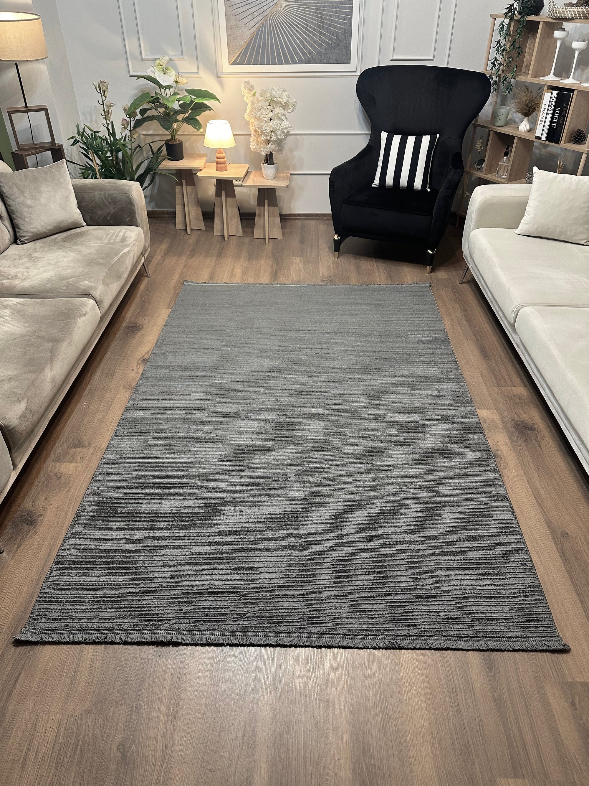 PALERMO C4-ANTRASİT Sık Dokuma Modern Geometrik Desenli Salon Koridor Mutfak Halısı