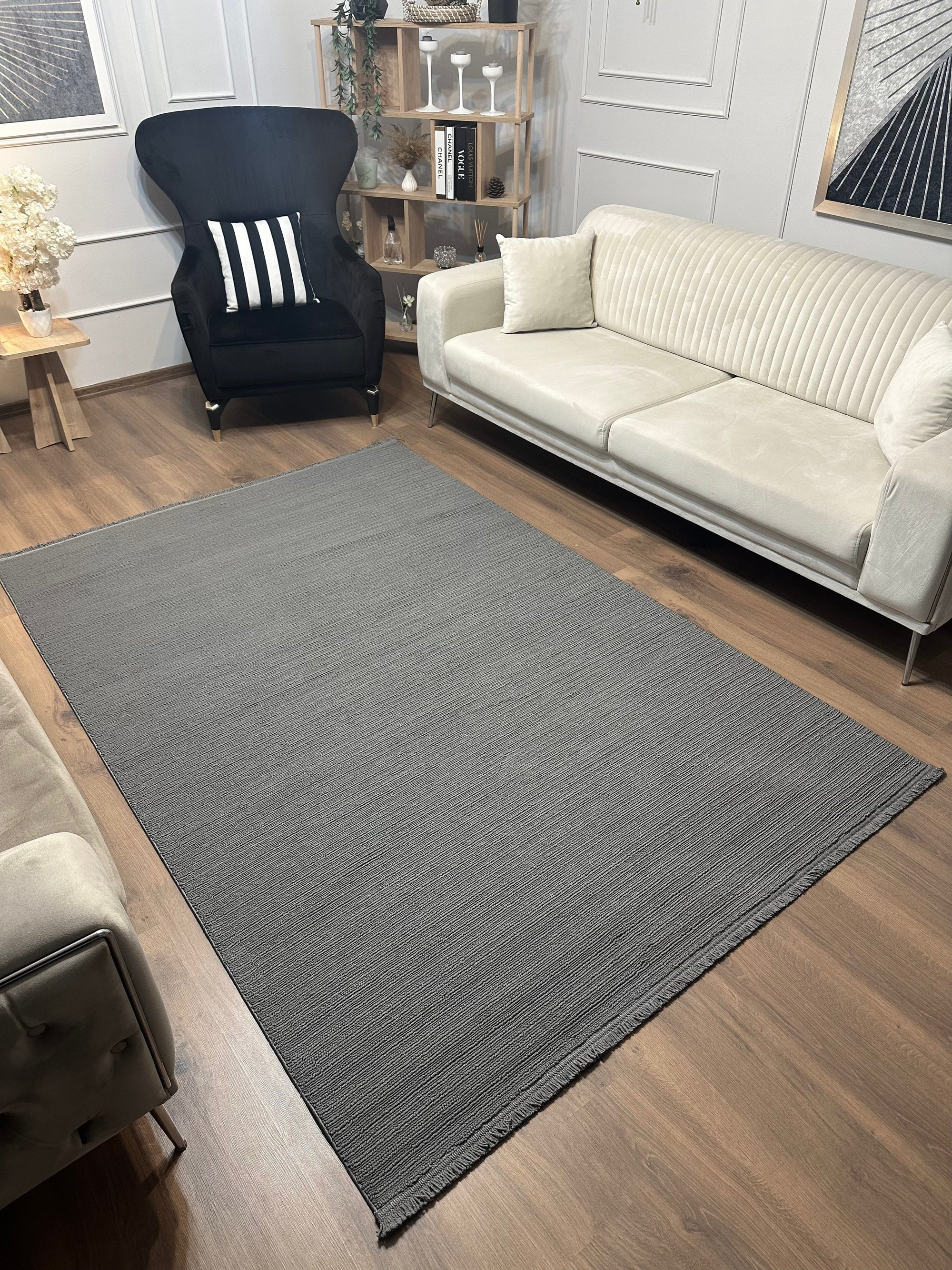 PALERMO C4-ANTRASİT Sık Dokuma Modern Geometrik Desenli Salon Koridor Mutfak Halısı
