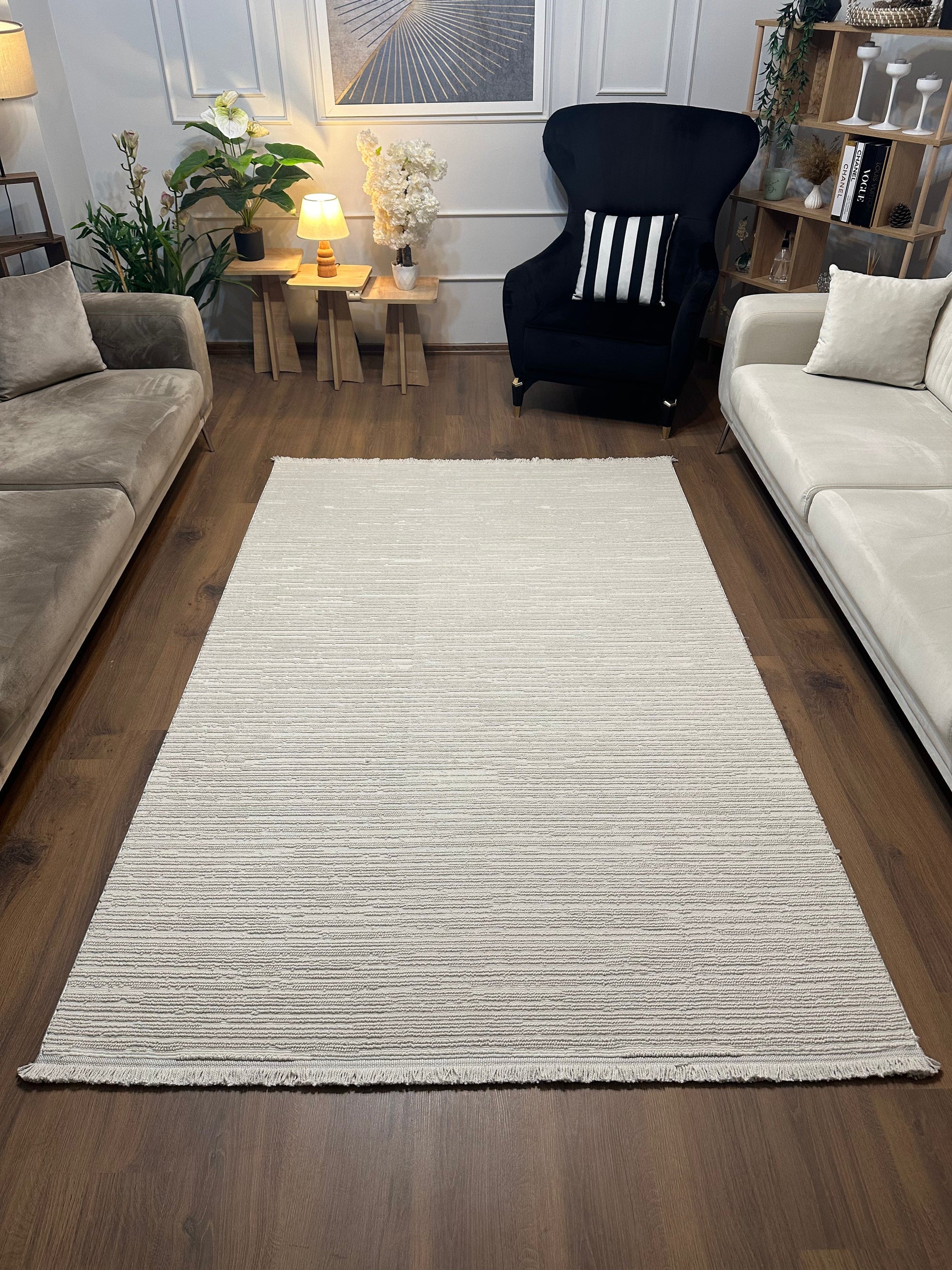 PALERMO C1-BEJ Sık Dokuma Modern Geometrik Desenli Salon Koridor Mutfak Halısı