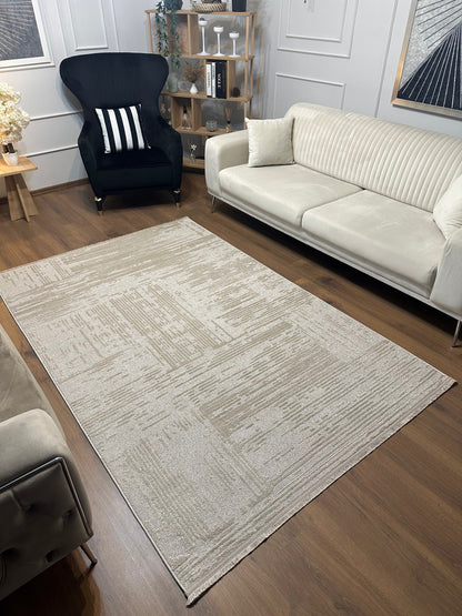 İCON A-5307 BEJ Kabartmalı Modern İskandinav Desenli Salon Halısı
