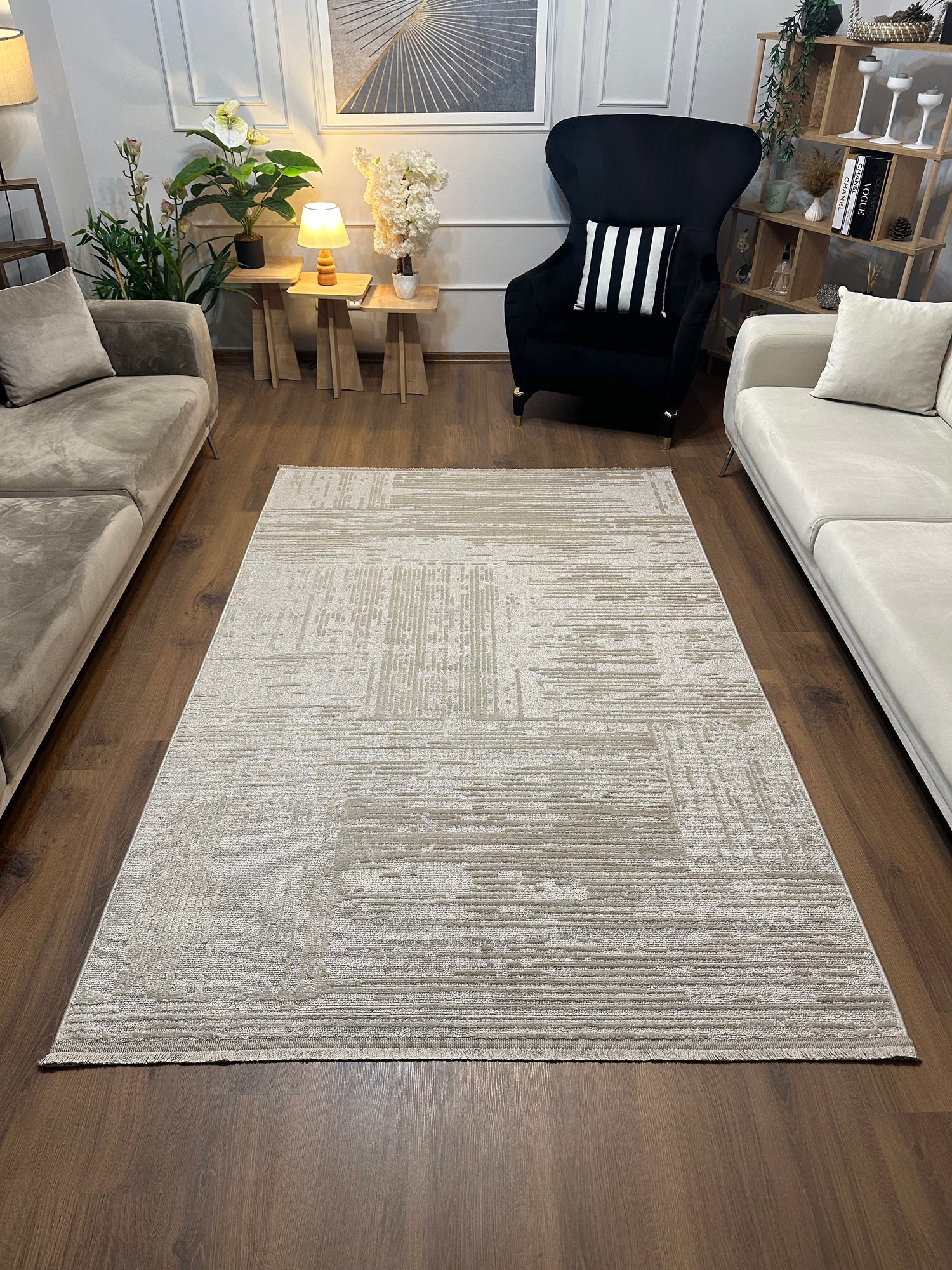 İCON A-5307 BEJ Kabartmalı Modern İskandinav Desenli Salon Halısı