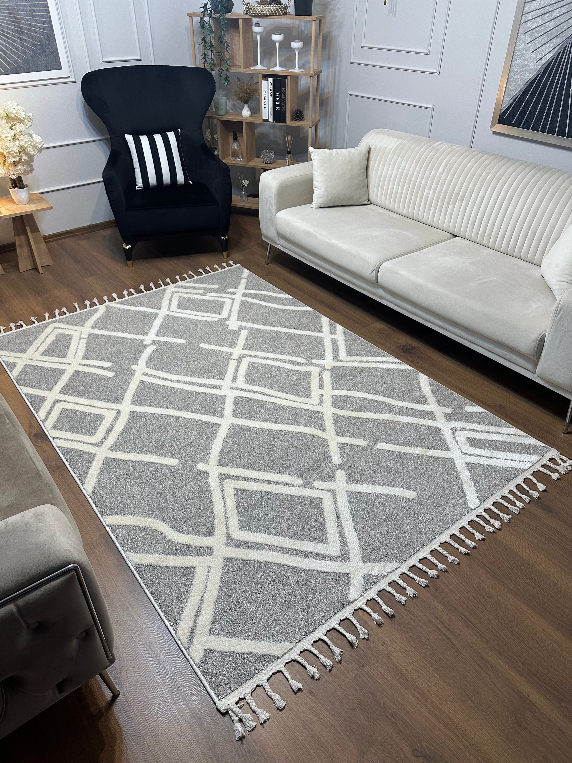 PALERMO A-11891 GRİ Sık Dokuma Modern Geometrik Desenli Salon Koridor Mutfak Halısı