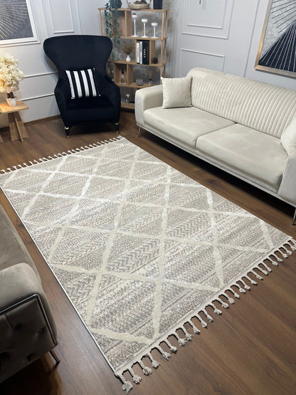 PALERMO A-10692 KREM Kabartmalı Modern Desenli Salon Halısı
