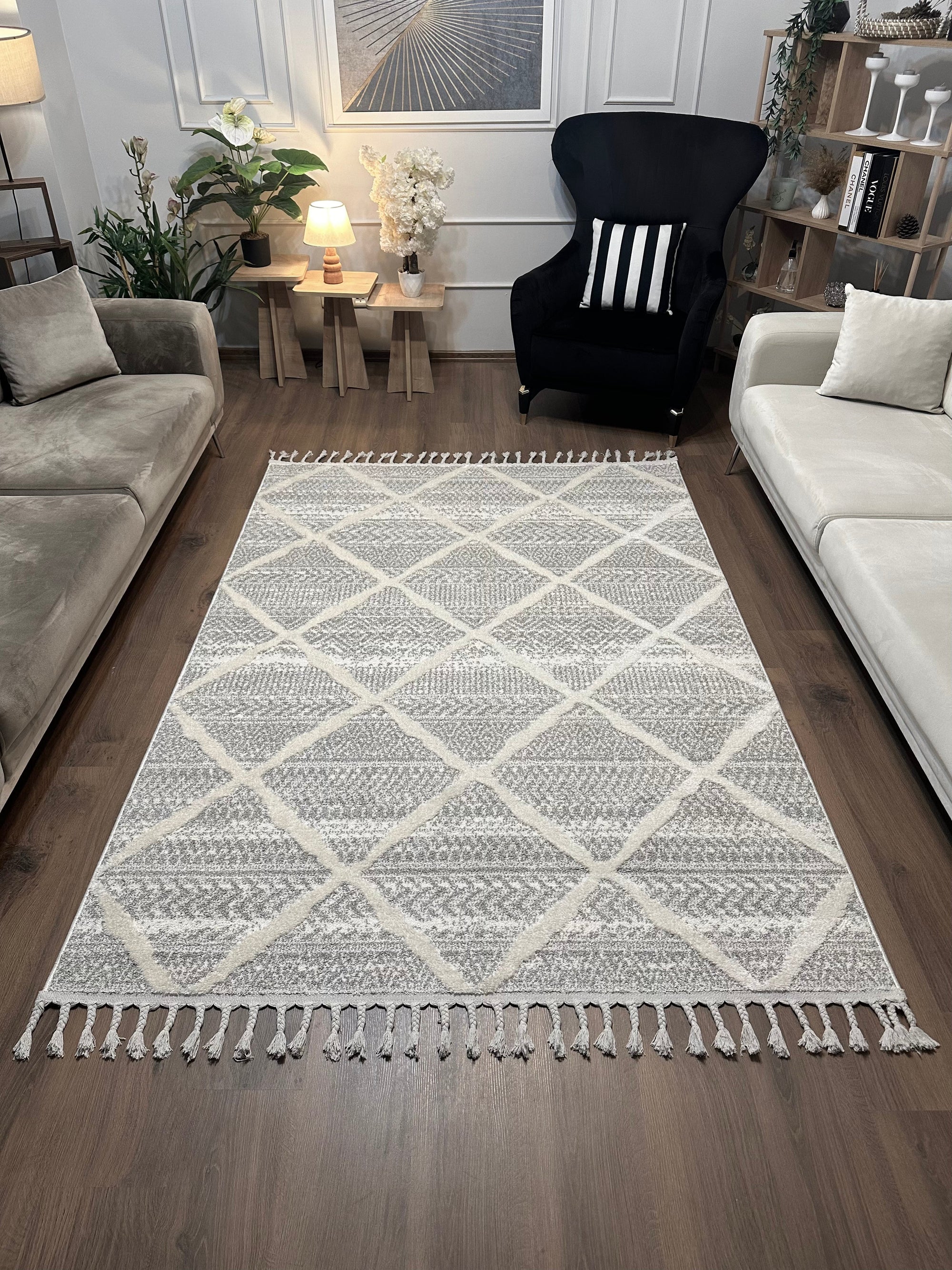 PALERMO A-10692 GRİ Sık Dokuma Modern Geometrik Desenli Salon Koridor Mutfak Halısı