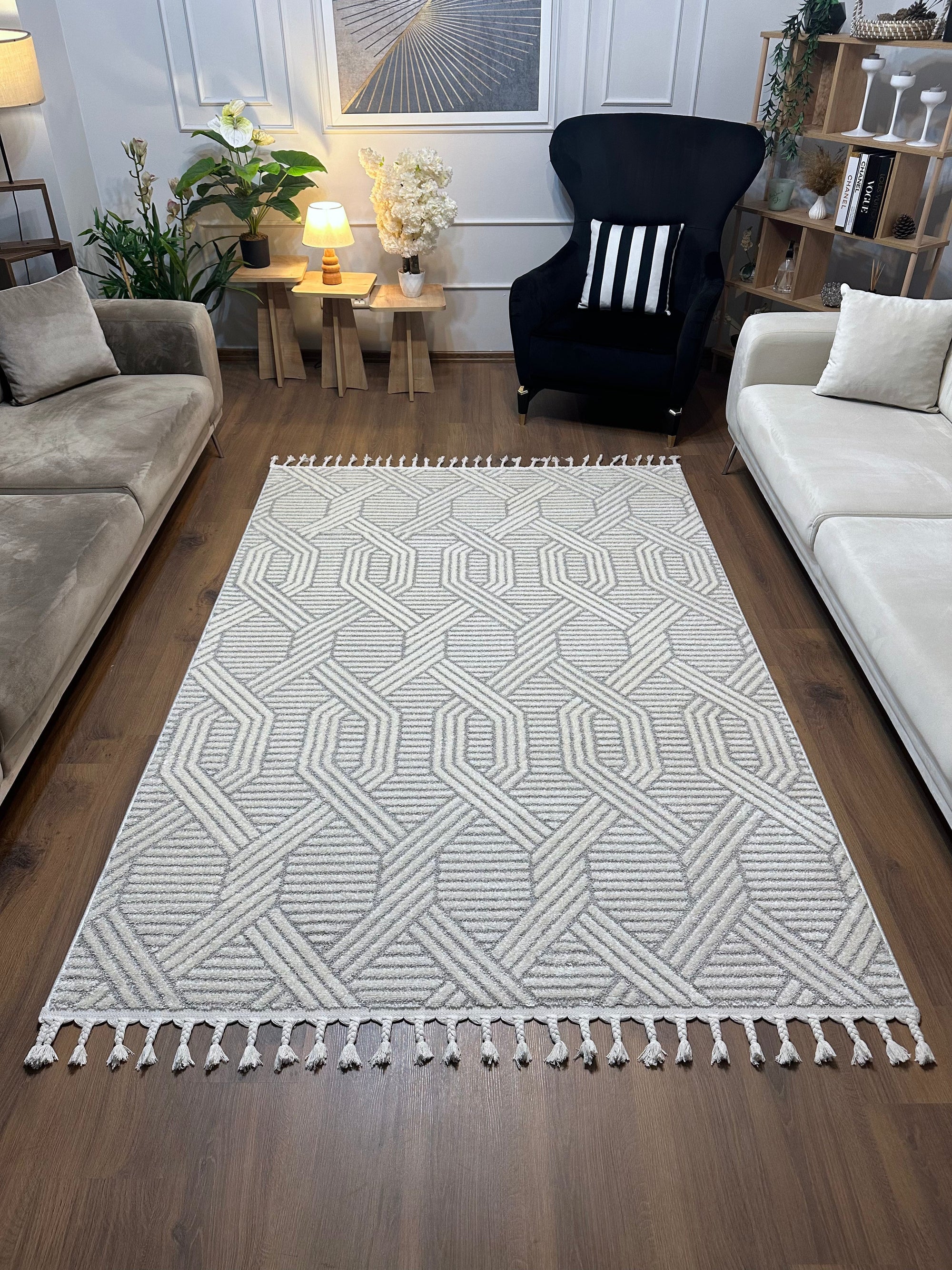 PALERMO A-10502 GRİ Sık Dokuma Modern Geometrik Desenli Salon Koridor Mutfak Halısı