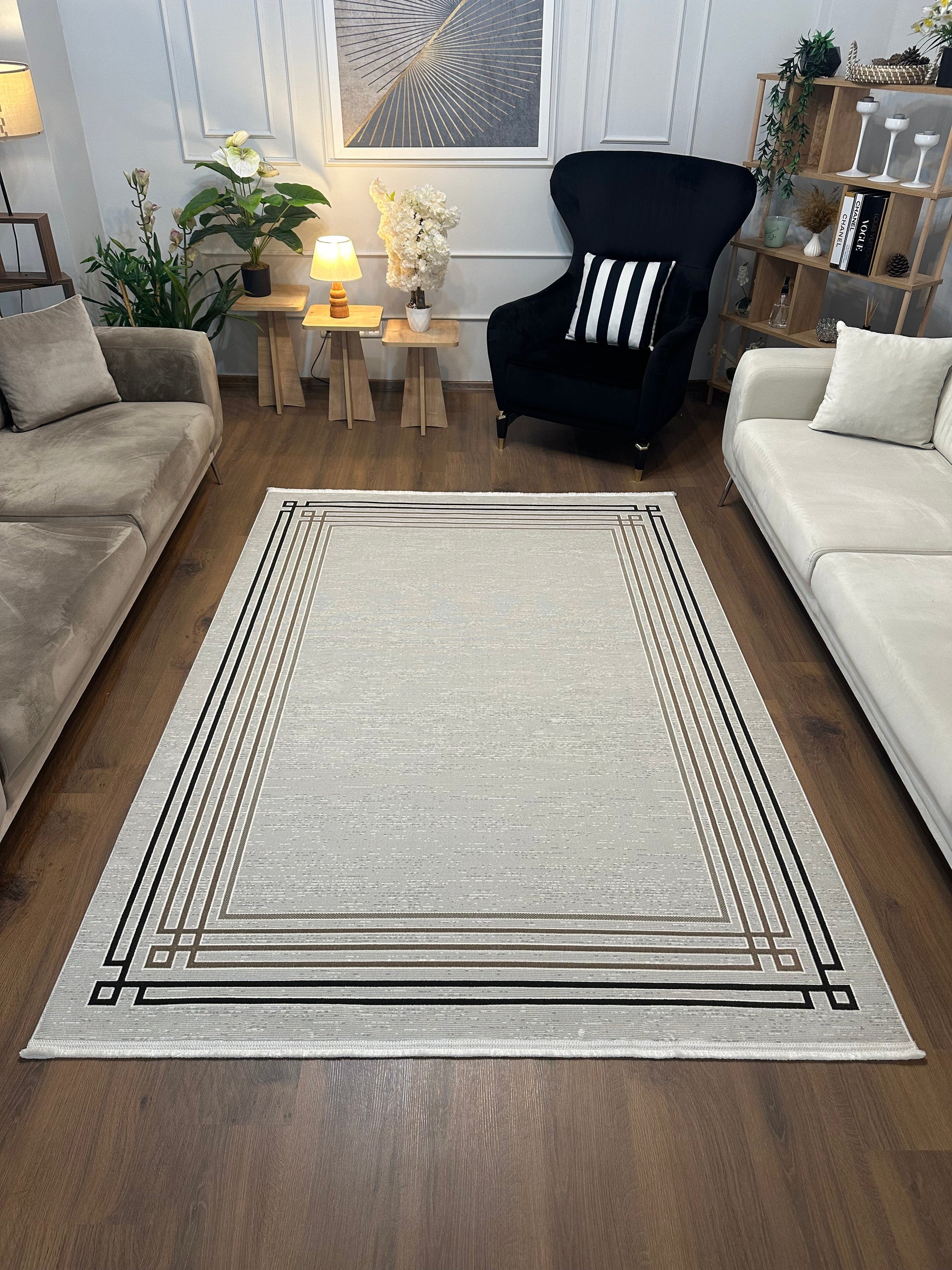 LOTUS C31-KAHVE/BEJ/KREM Sentetik Bambu Parlak Saten Salon Koridor Mutfak Halısı