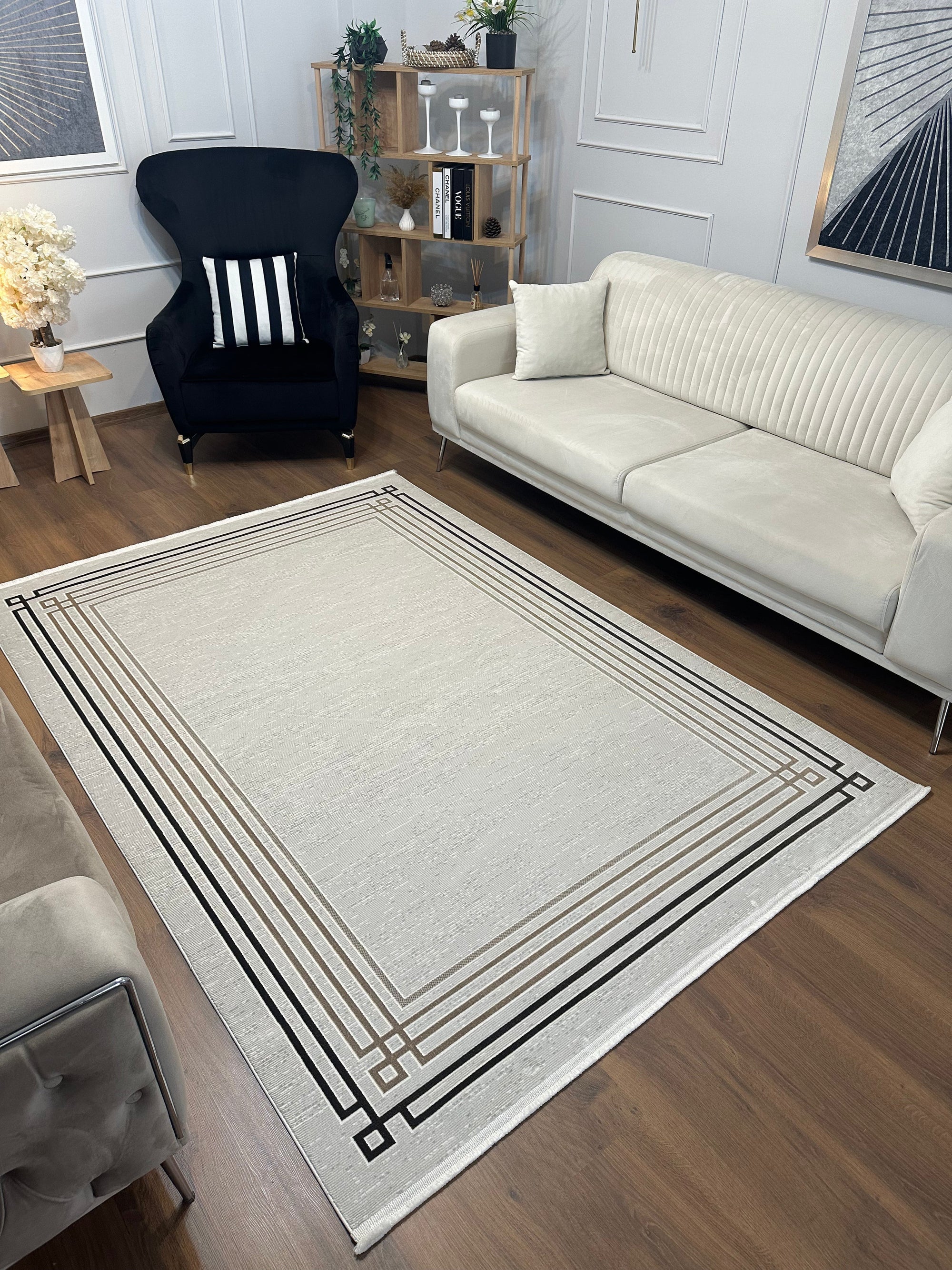 LOTUS C31-KAHVE/BEJ/KREM Sentetik Bambu Parlak Saten Salon Koridor Mutfak Halısı