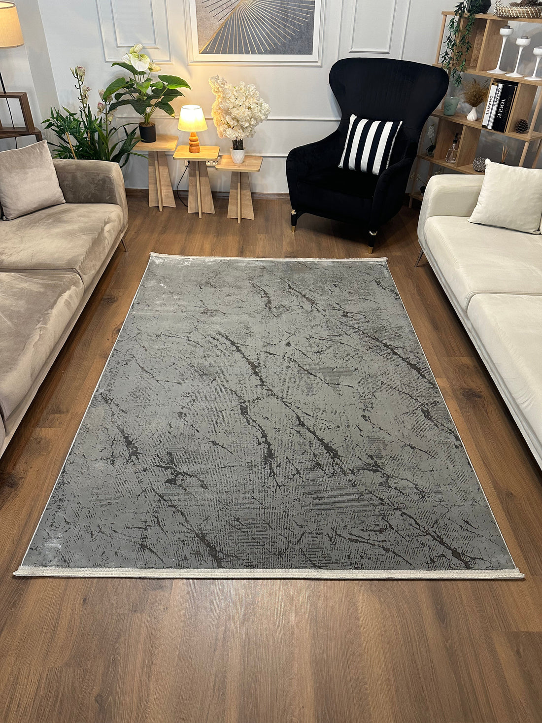 LOTUS C30-GRİ Kaymaz Taban Sentetik Bambu Parlak Saten Salon Halısı-004