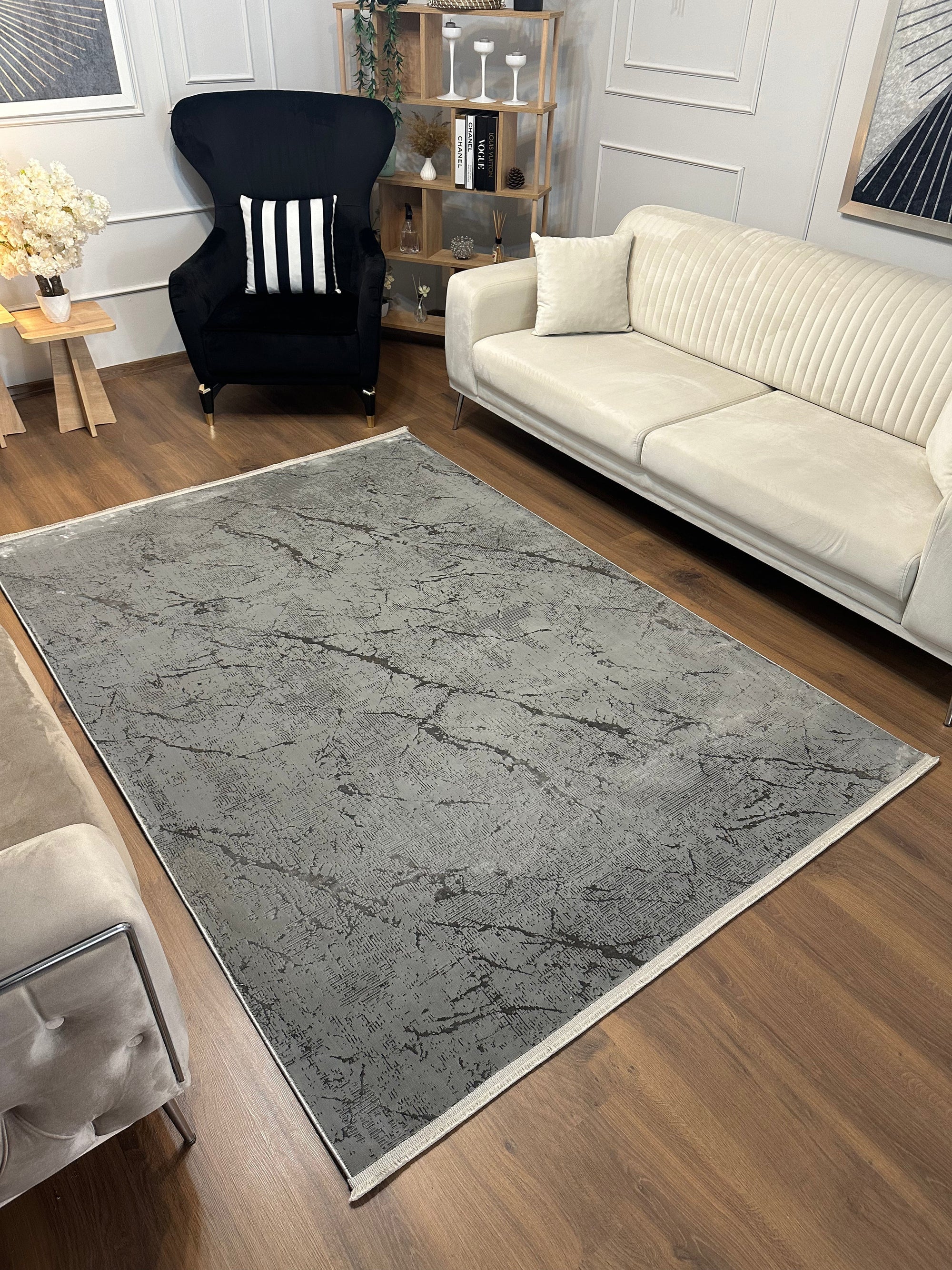 LOTUS C30-GRİ Sentetik Bambu Parlak Saten Salon Koridor Mutfak Halısı-004