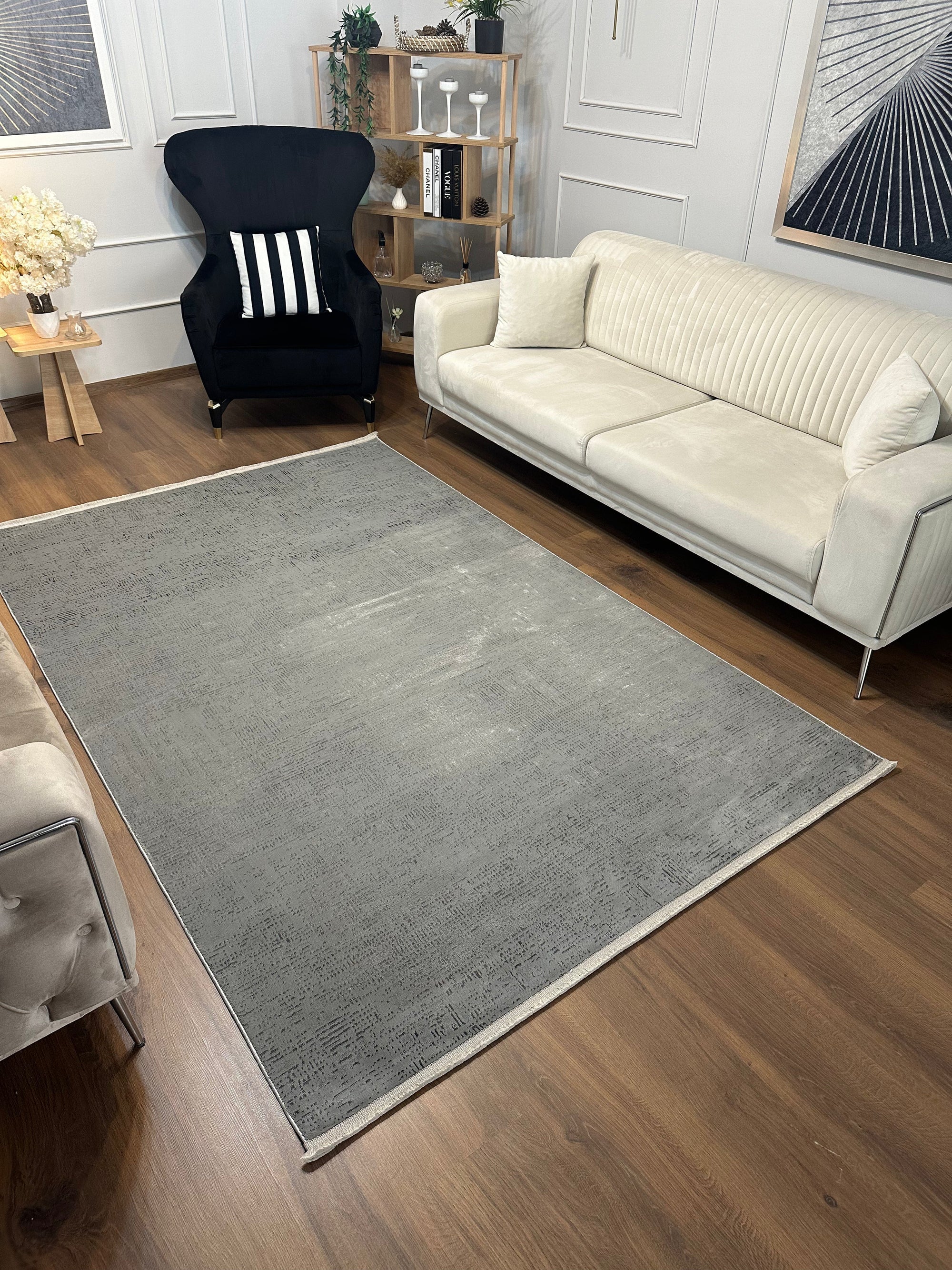 LOTUS C22-GRİ Sentetik Bambu Parlak Saten Salon Koridor Mutfak Halısı-910