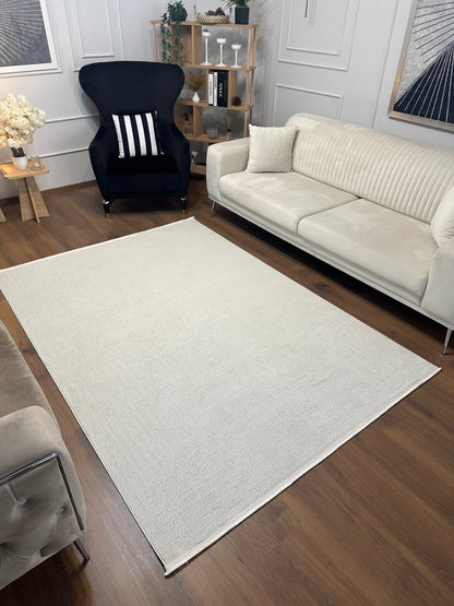LOTUS C25-KREM Kaymaz Taban Sentetik Bambu Parlak Saten Salon Halısı-910