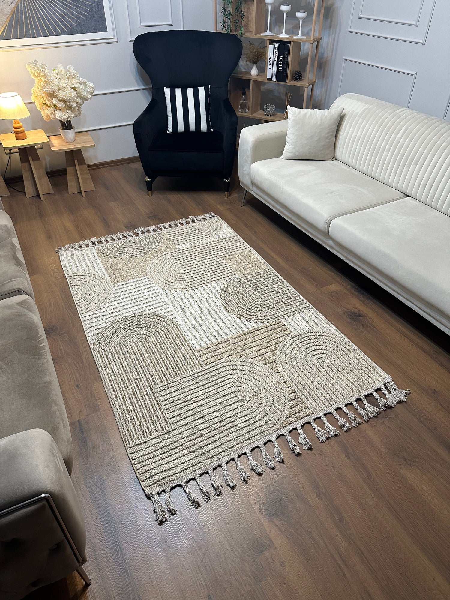 OSLO T-04 KAHVE Yumuşak Bukle (Loop)  Geometrik Desenli Salon HalısI