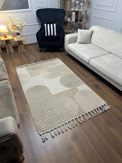 OSLO T-04 KAHVE Yumuşak Bukle (Loop)  Geometrik Desenli Salon HalısI