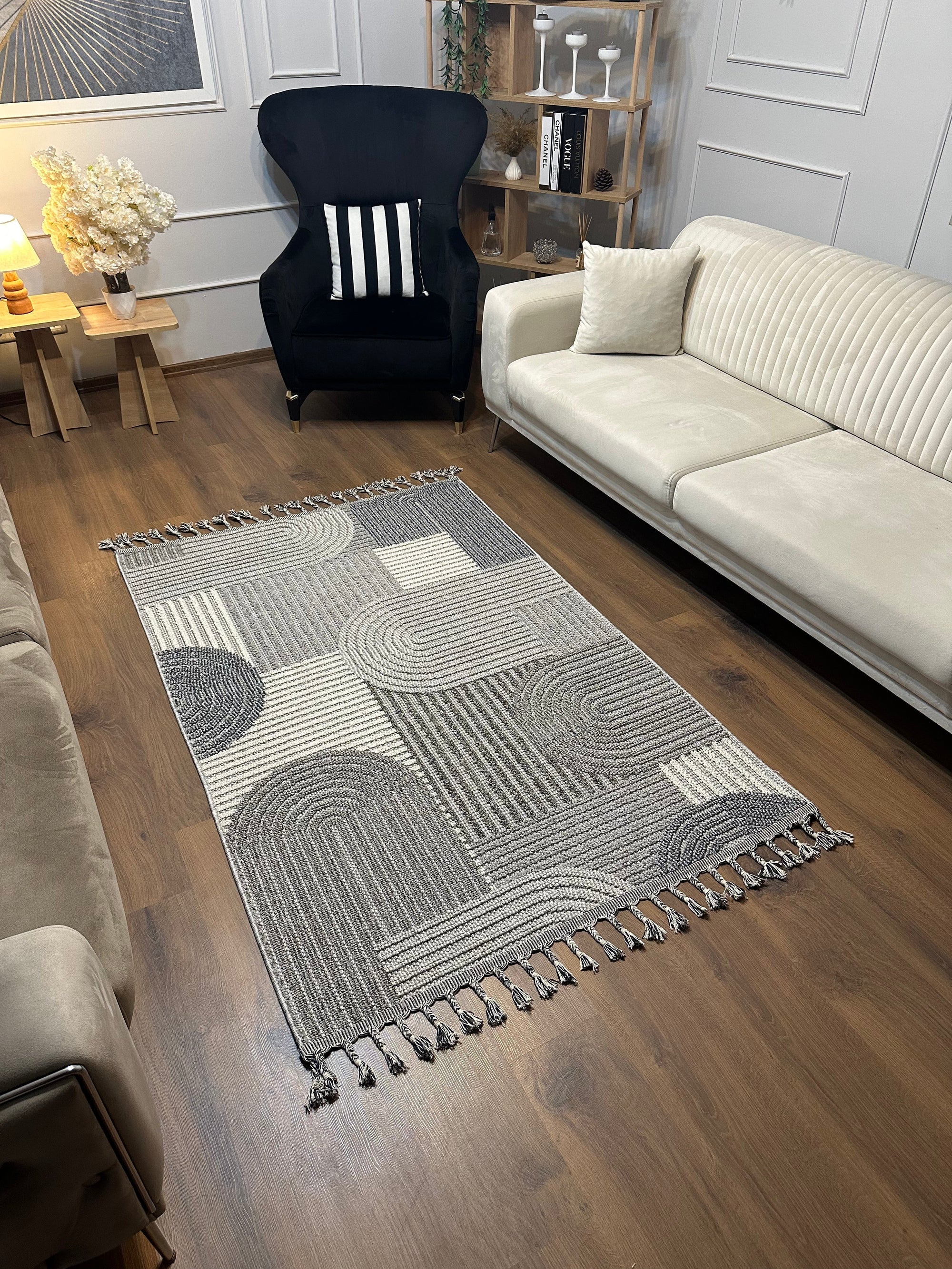OSLO T-03 GRİ Yumuşak Bukle (Loop) Dokuma Geometrik Desenli Salon Mutfak Koridor Halısı
