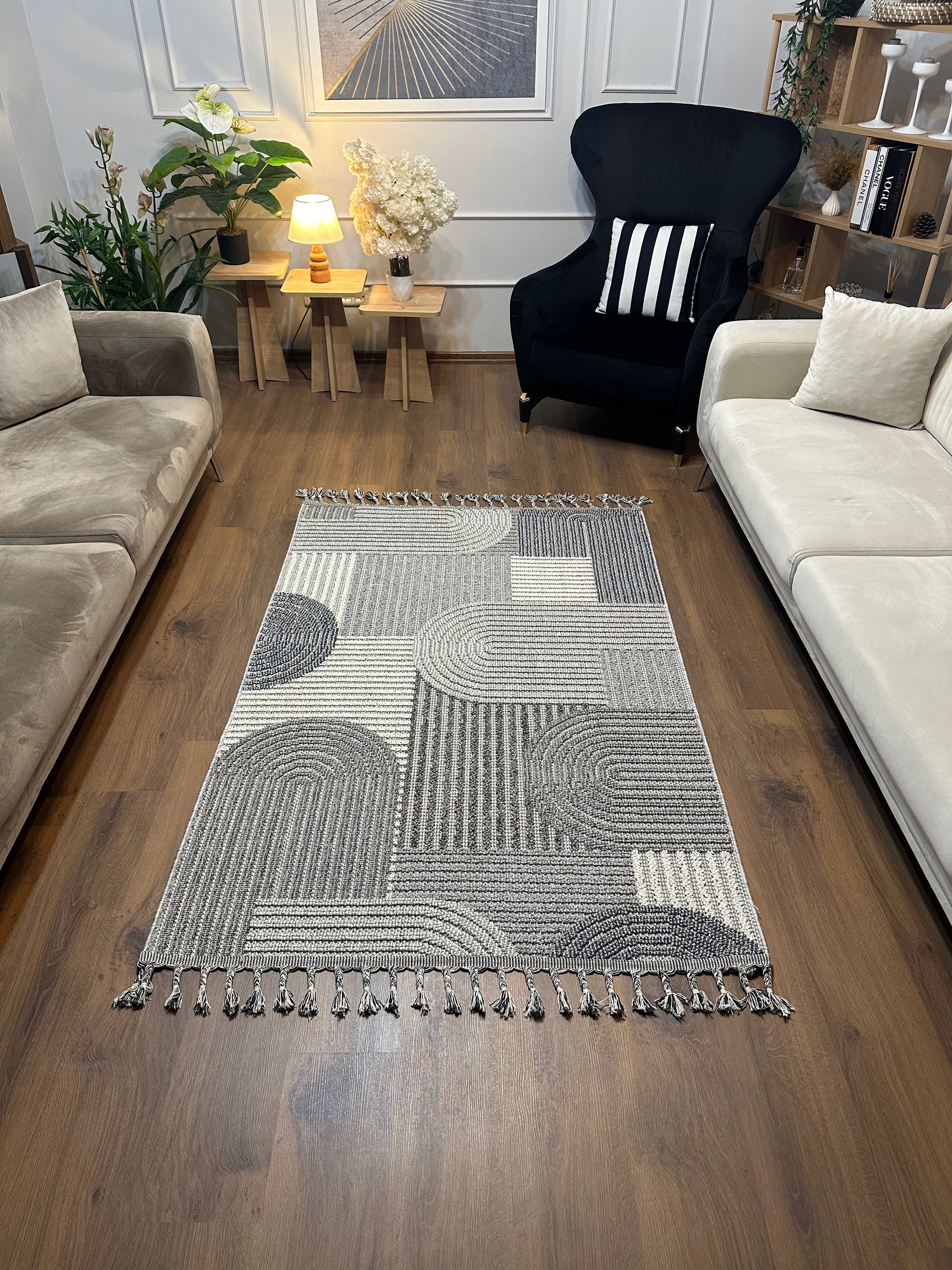 OSLO T-03 GRİ Yumuşak Bukle (Loop) Dokuma Geometrik Desenli Salon Mutfak Koridor Halısı