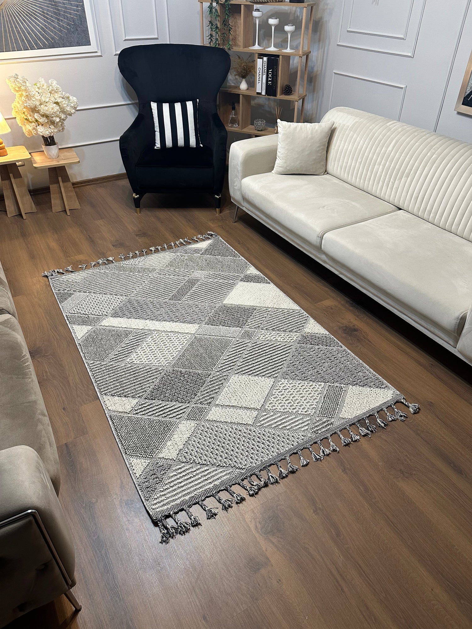 OSLO T-01 GRİ Yumuşak Bukle (Loop)  Geometrik Desenli Salon HalısI