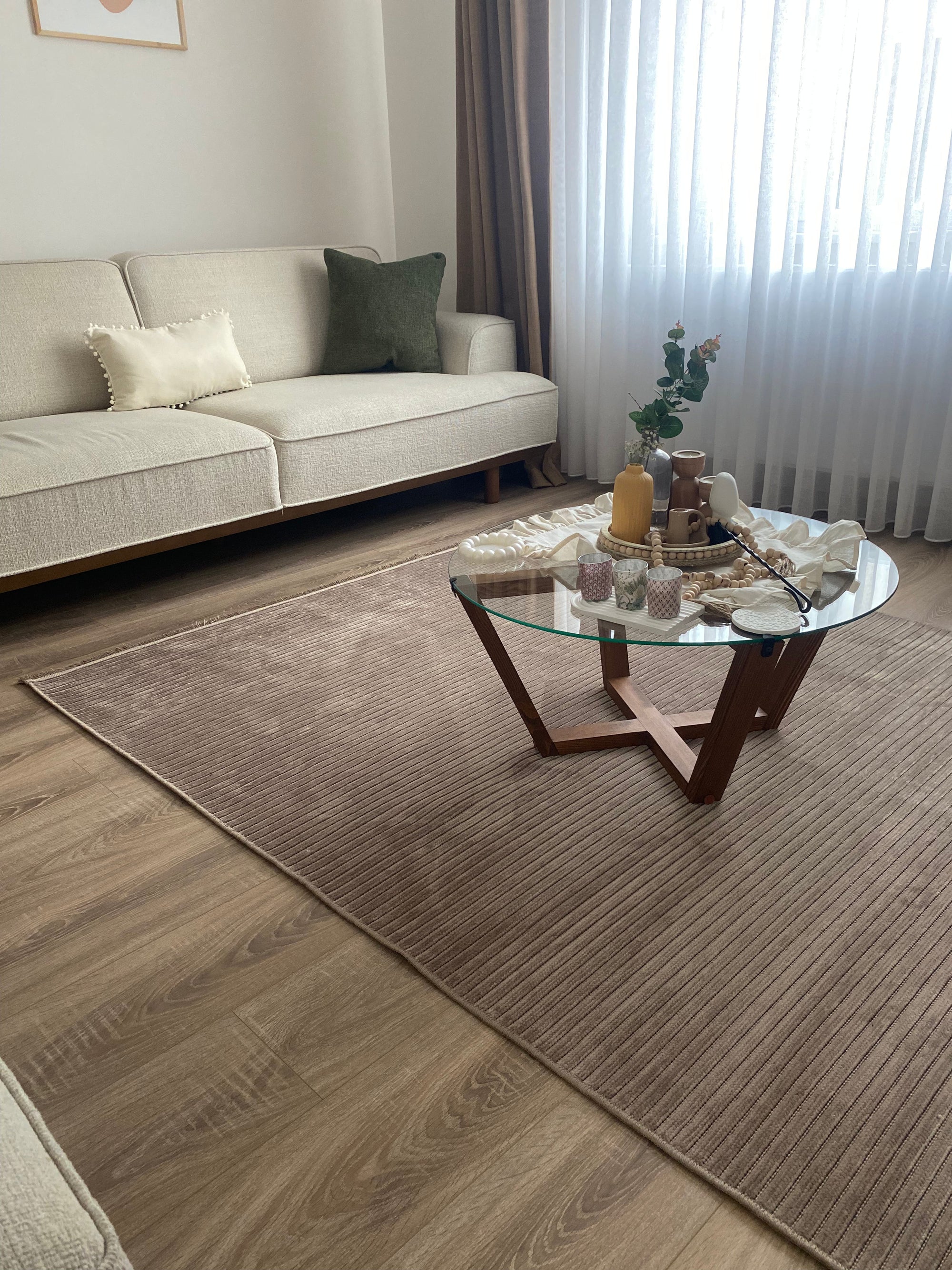 ŞÖNİL LİDYA - VİZON Makinede Yıkanabilir İskandinav Desenli Salon Koridor Mutfak Şönil Dokuma Halı
