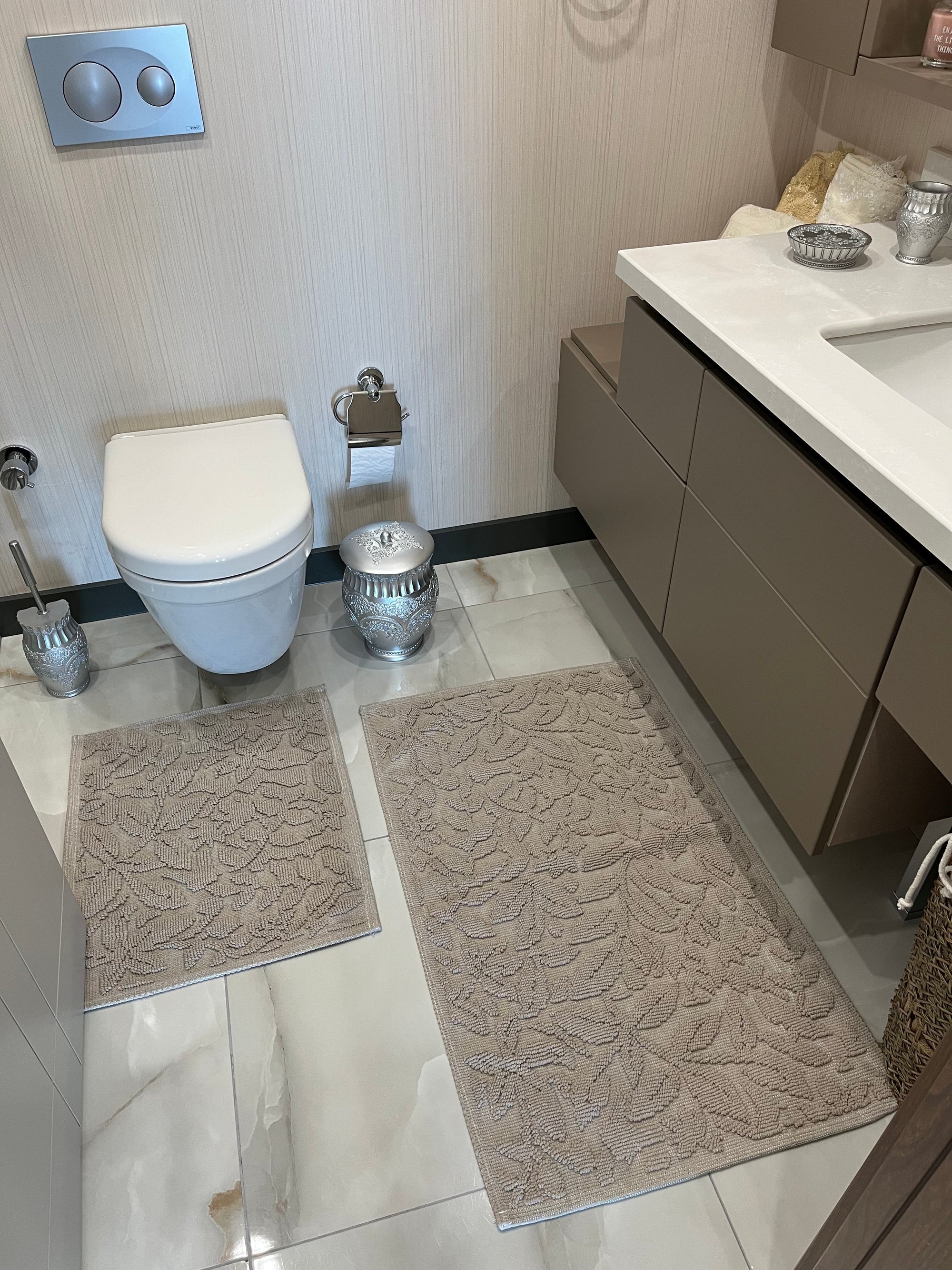 VİZON - Yıkanabilir Pamuk Dokuma Taban 60x100 50x60 2'li Banyo Paspas ve Klozet Takımı