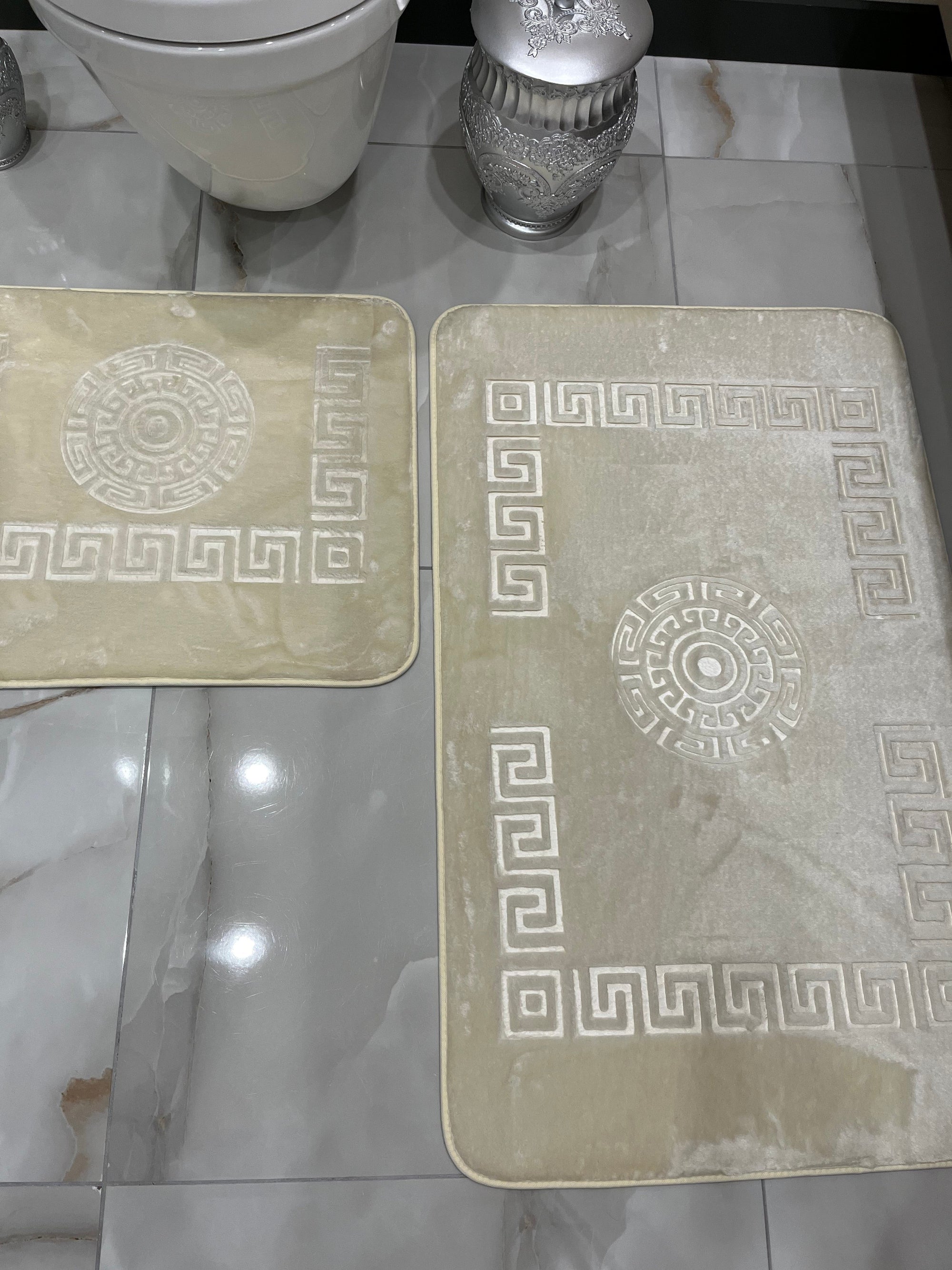 KREM - Yıkanabilir Kaymaz Taban 60x100 50x60 2'li Banyo Paspas ve Klozet Takımı