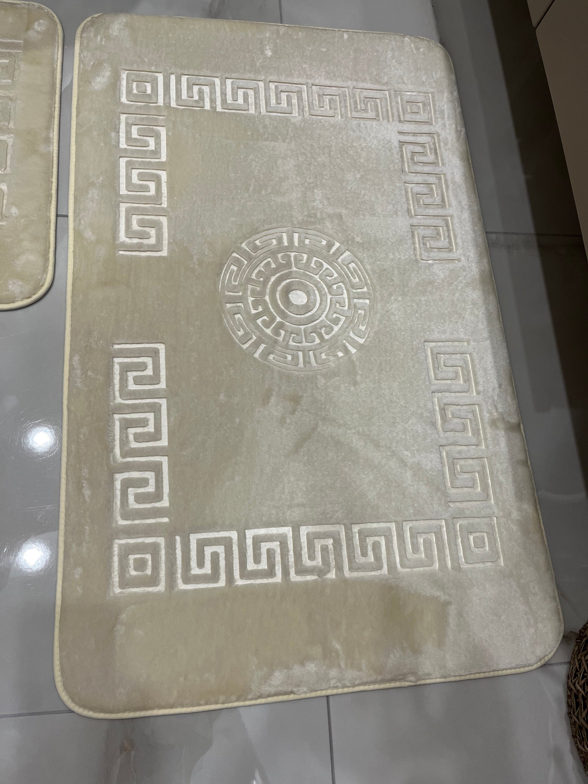 KREM - Yıkanabilir Kaymaz Taban 60x100 50x60 2'li Banyo Paspas ve Klozet Takımı