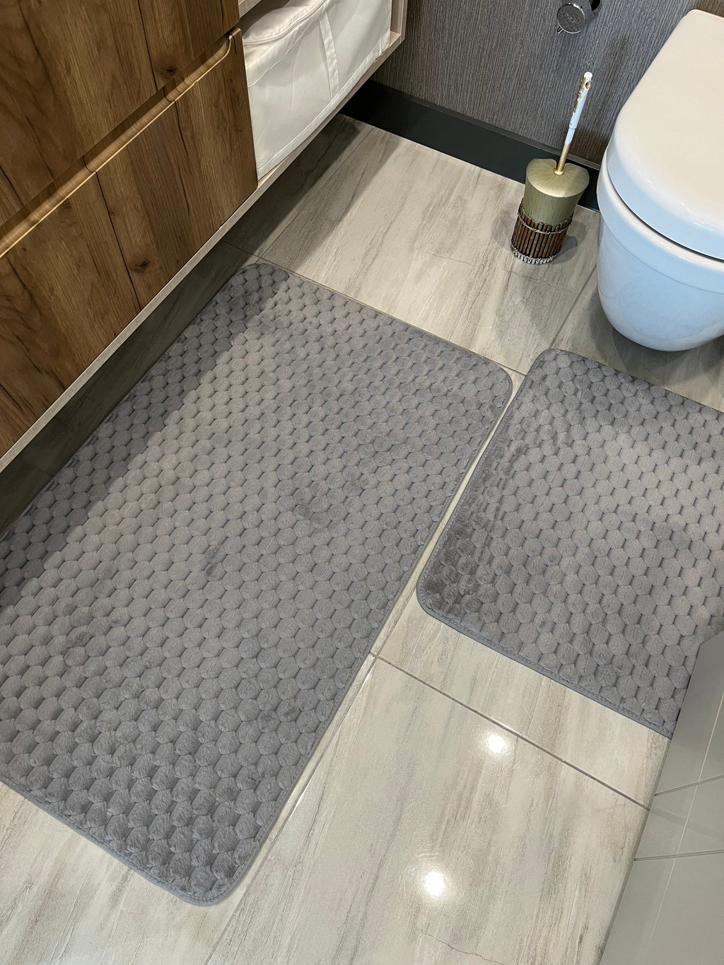 GRİ - Yıkanabilir Kaymaz Taban 60x100 50x60 2'li Banyo Paspas ve Klozet Takımı