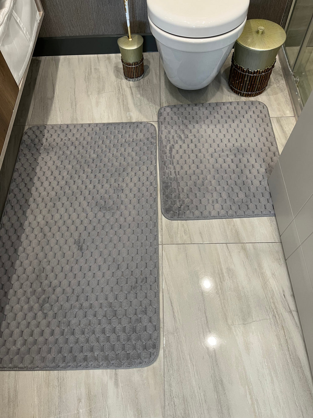 GRİ - Yıkanabilir Kaymaz Taban 60x100 50x60 2'li Banyo Paspas ve Klozet Takımı