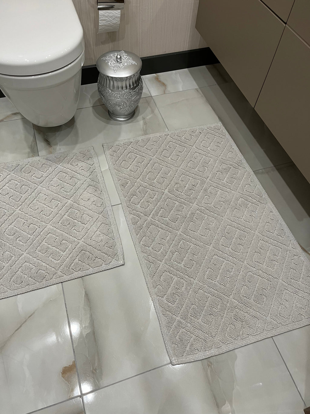 KREM - Yıkanabilir Pamuk Dokuma Taban Taban 60x100 50x60 2'li Banyo Paspas ve Klozet Takımı
