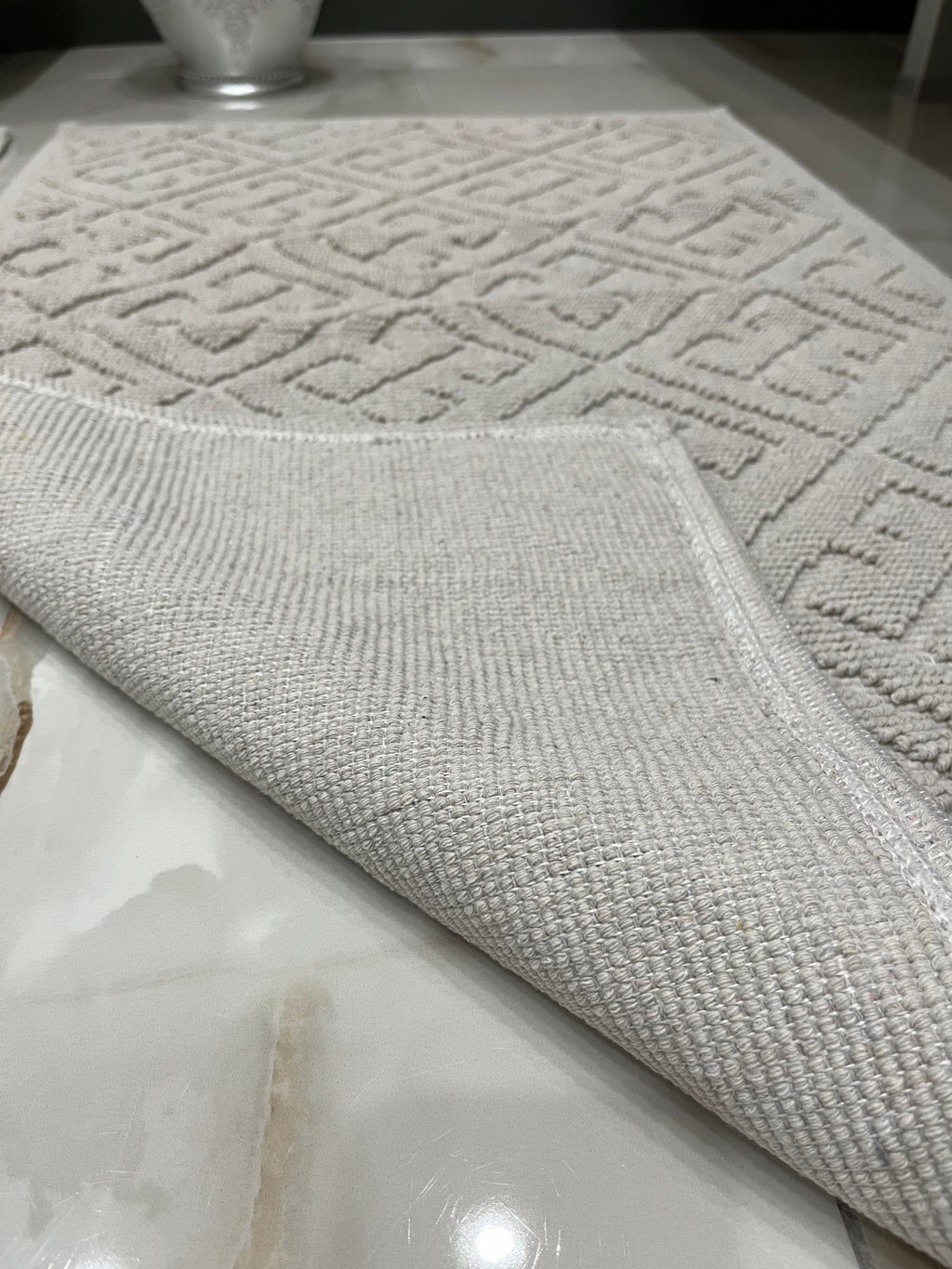 KREM - Yıkanabilir Pamuk Dokuma Taban Taban 60x100 50x60 2'li Banyo Paspas ve Klozet Takımı