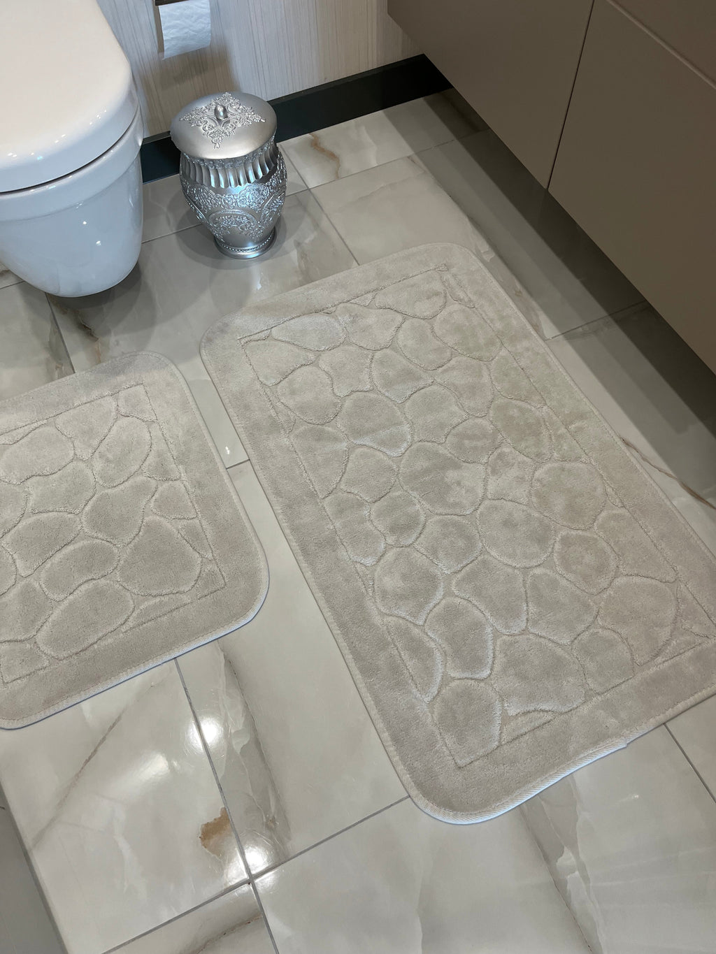 KREM - Yıkanabilir Pamuk Dokuma Taban Taban 60x100 50x60 2'li Banyo Paspas ve Klozet Takımı