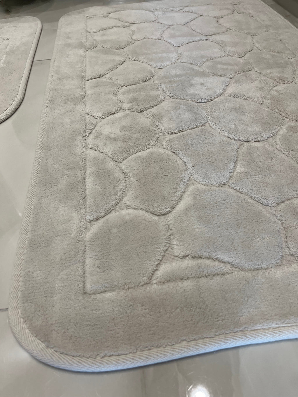 KREM - Yıkanabilir Pamuk Dokuma Taban Taban 60x100 50x60 2'li Banyo Paspas ve Klozet Takımı