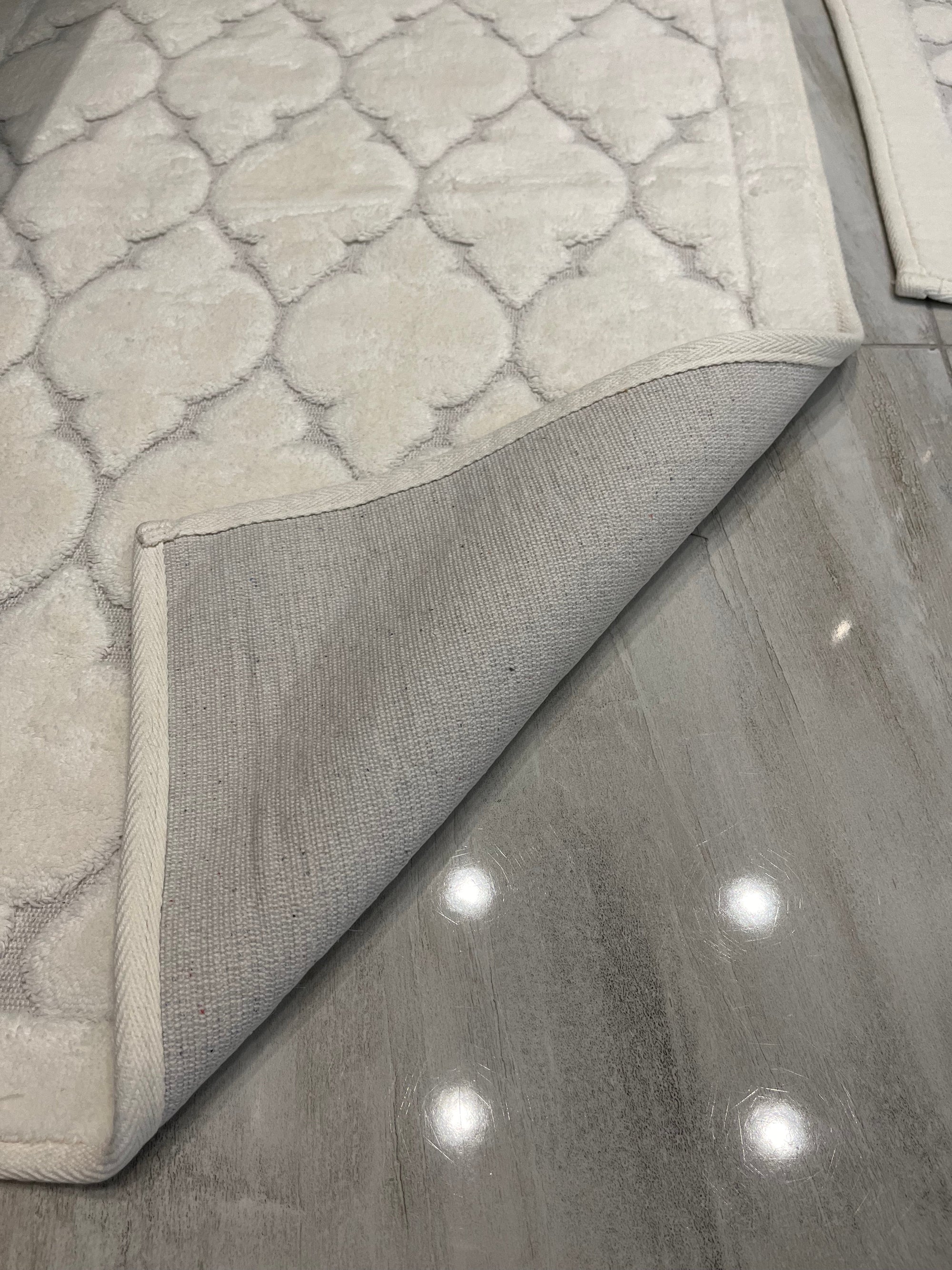 KREM - Yıkanabilir Pamuk Dokuma Taban Taban 60x100 50x60 2'li Banyo Paspas ve Klozet Takımı