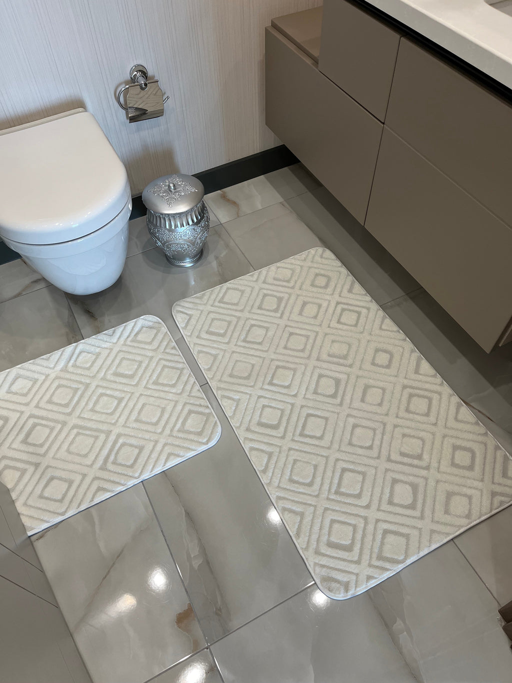 KREM - Yıkanabilir Kaymaz Taban 60x100 50x60 2'li Banyo Paspas ve Klozet Takımı