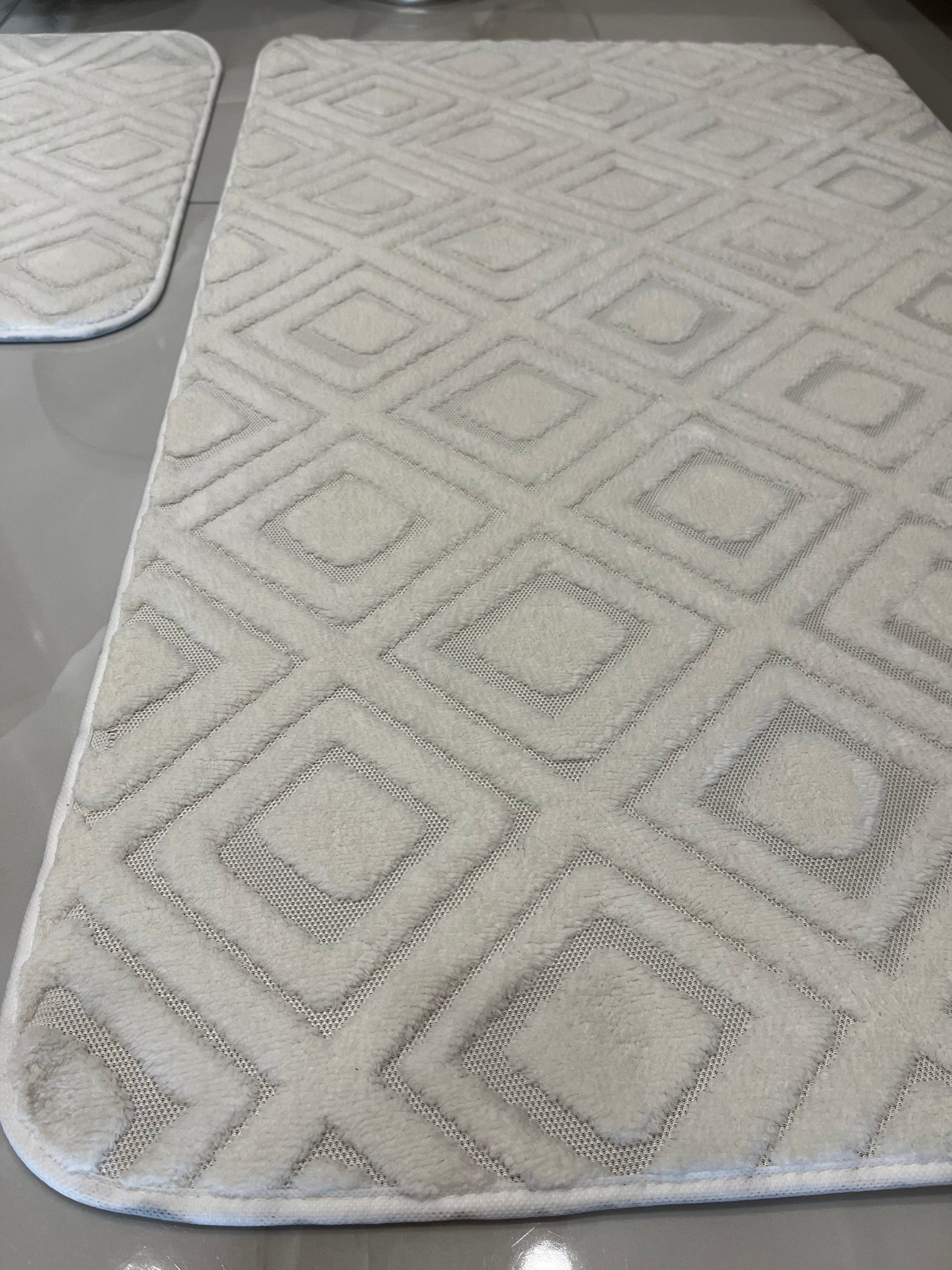 KREM - Yıkanabilir Kaymaz Taban 60x100 50x60 2'li Banyo Paspas ve Klozet Takımı